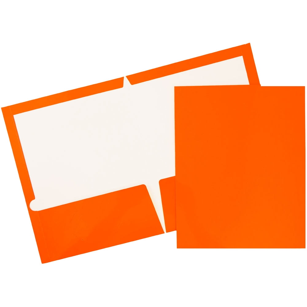 JAM Paper Laminated Two Pocket Glossy Folders, Orange, Bulk 100/Box