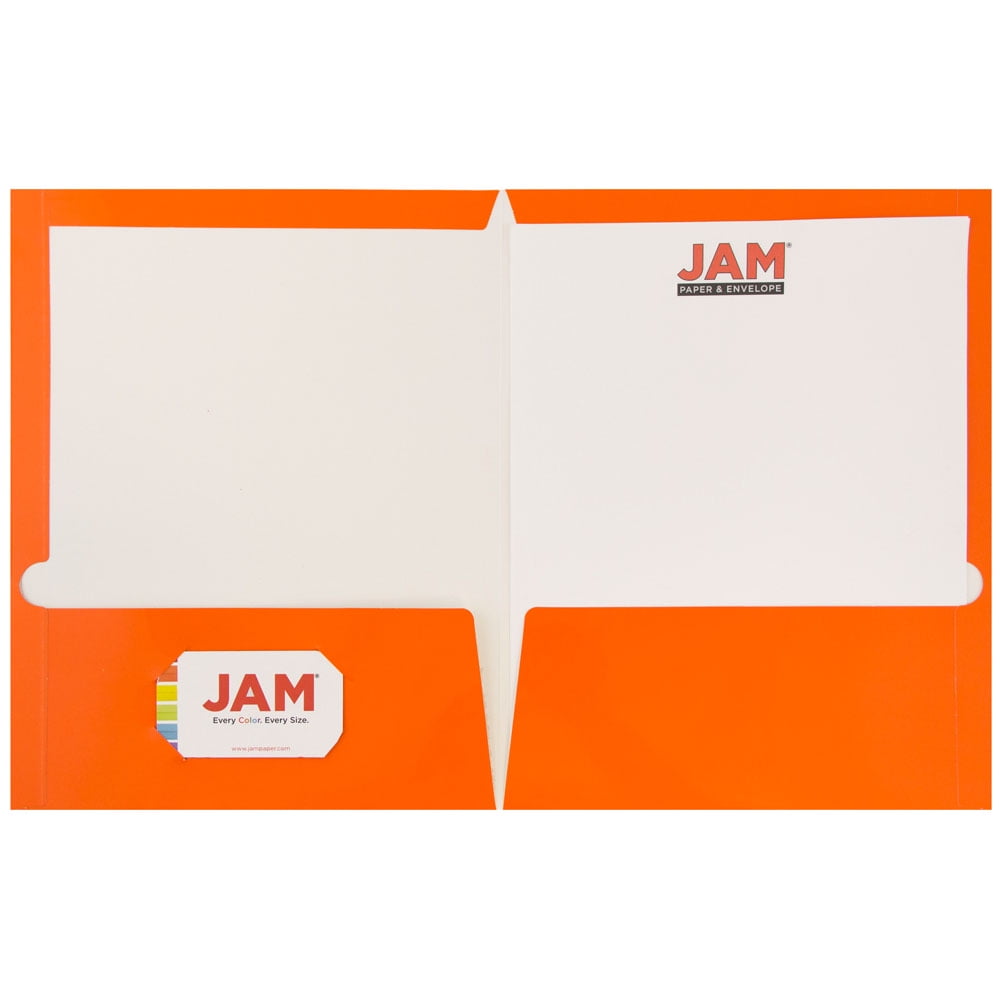 JAM Paper Laminated Two Pocket Glossy Folders, Orange, Bulk 25 per Pack