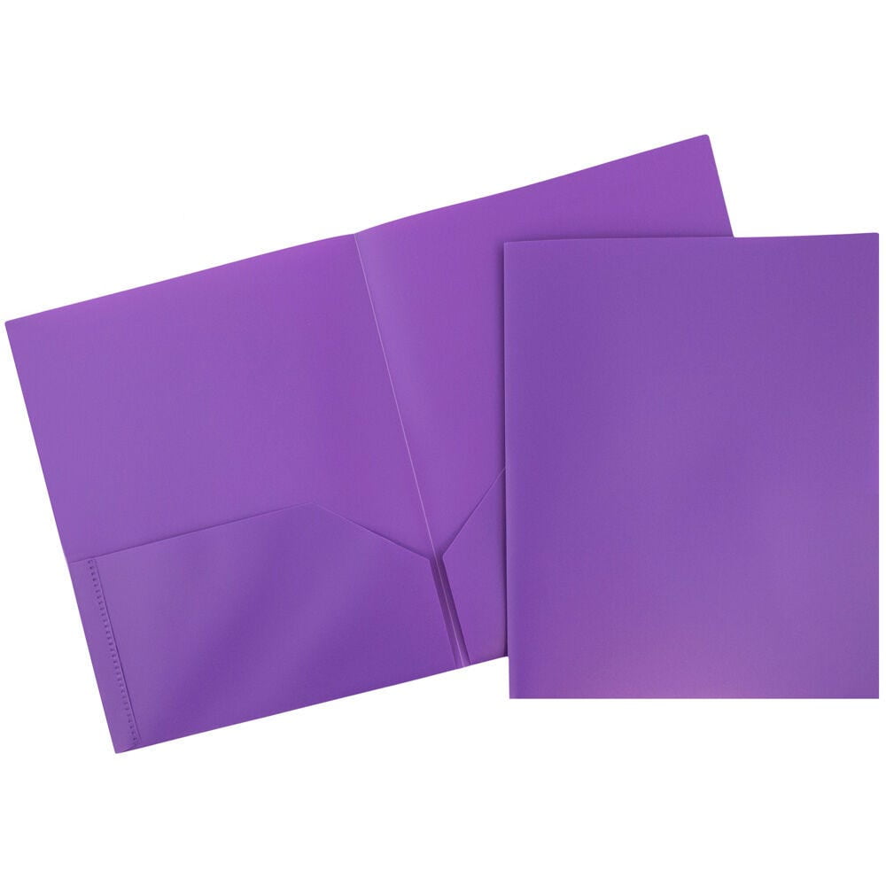 JAM Paper Plastic 2 Pocket POP Folders, School Folders, Purple, Bulk 144/Box