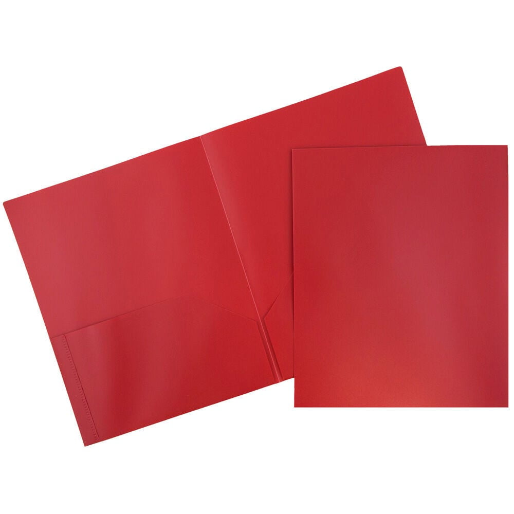 JAM Paper Plastic 2 Pocket POP Folders, School Folders, Red, Bulk 144/Box