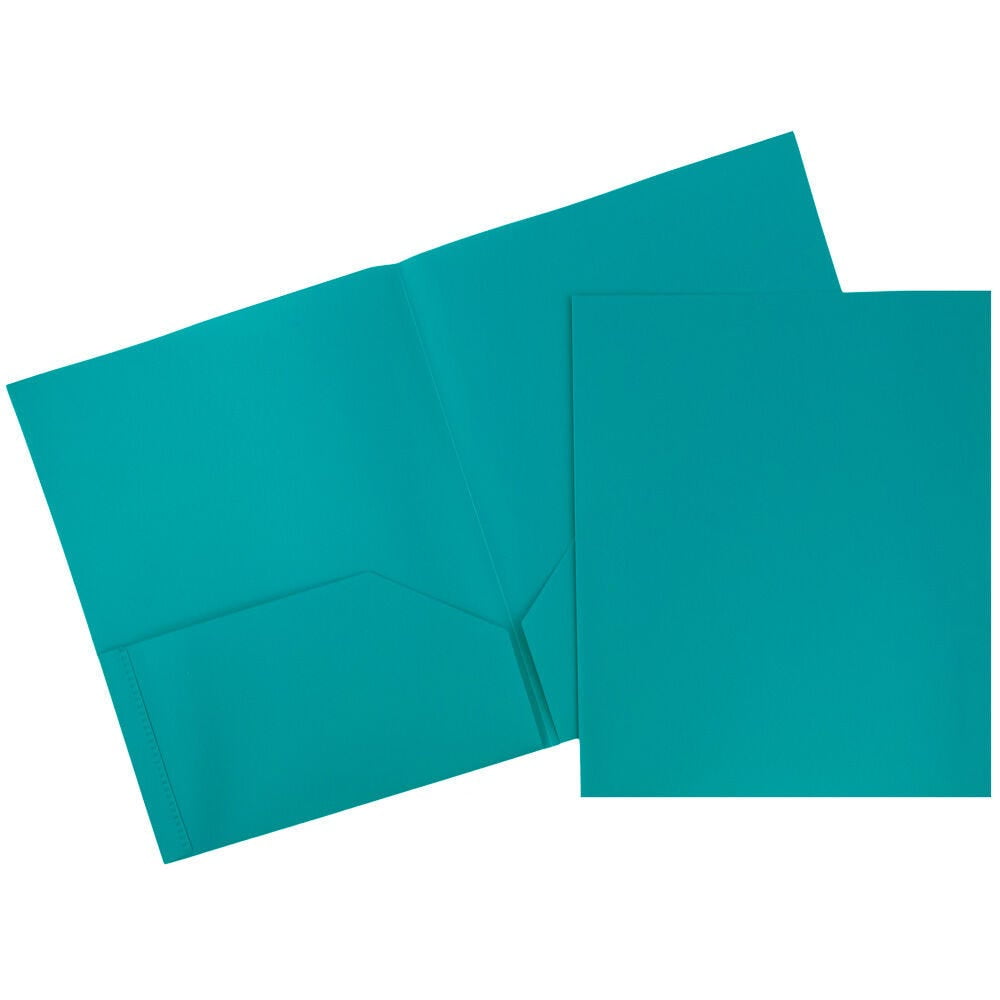 JAM Paper Plastic 2 Pocket POP Folders, School Folders, Teal Blue, Bulk 144/Box