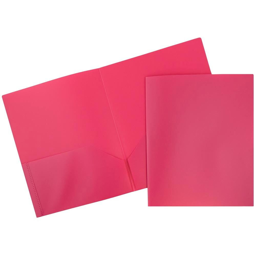 JAM Paper Plastic 2 Pocket School POP Folders, Fuchsia Hot Pink, 3/Pack