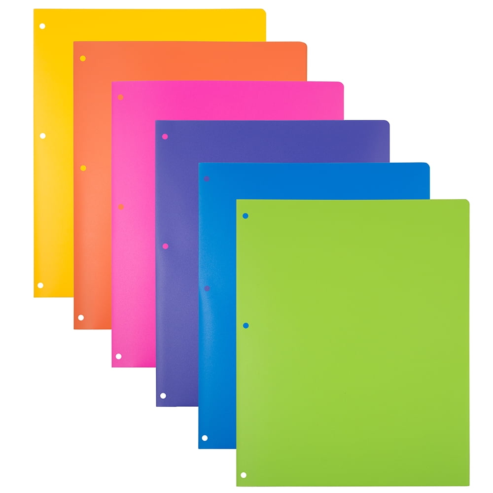 JAM Paper Plastic Heavy Duty 3 Hole Punch Pocket Folders, Assorted Fashion Colors, 12 Pack