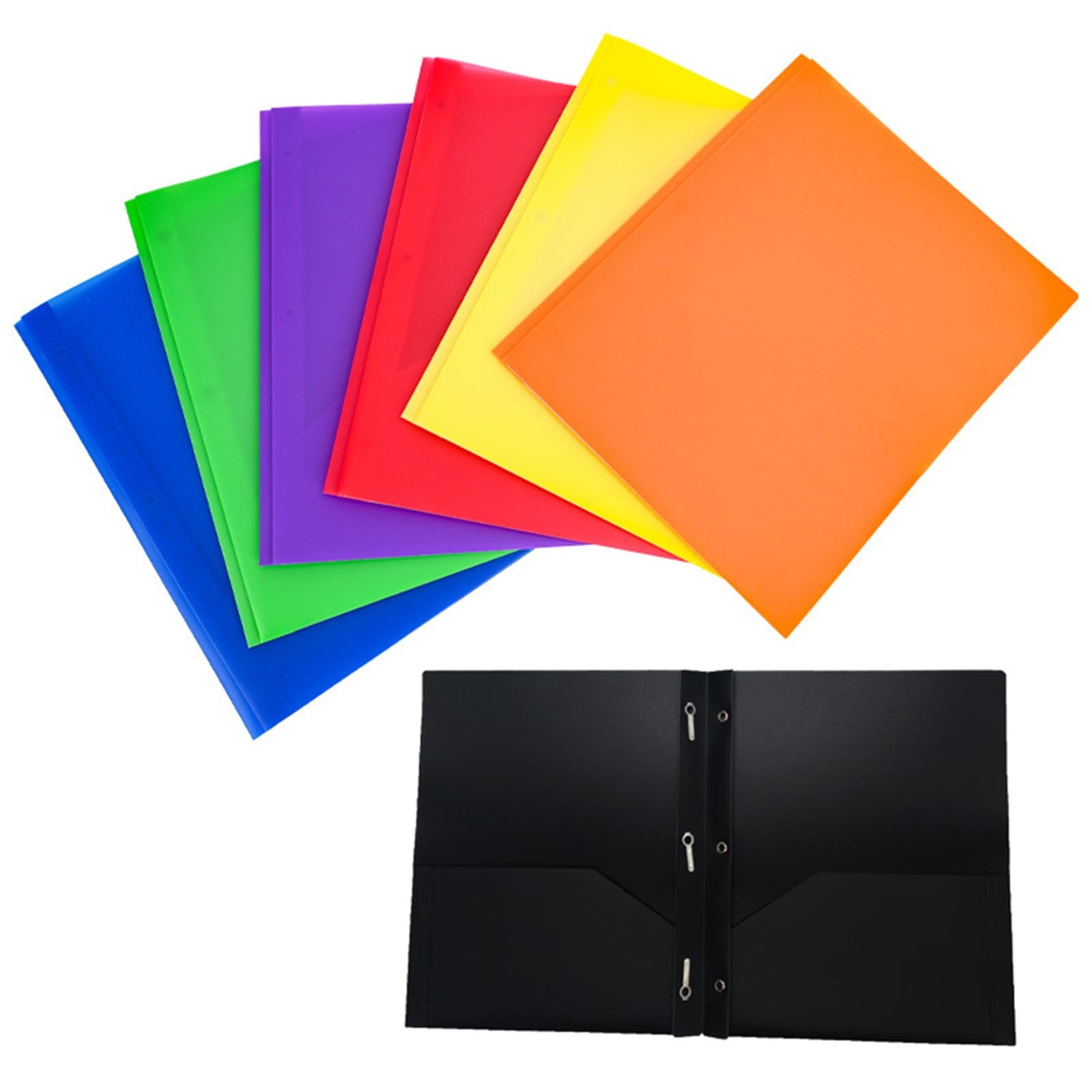 LKXGBMY 7PCS Plastic Folders with Pockets and Prongs, 2 Pocket Plastic Folders with Prongs and Brads for Home, and Work(Red+Yellow+Green+Blue+Purple+Black+Orange)