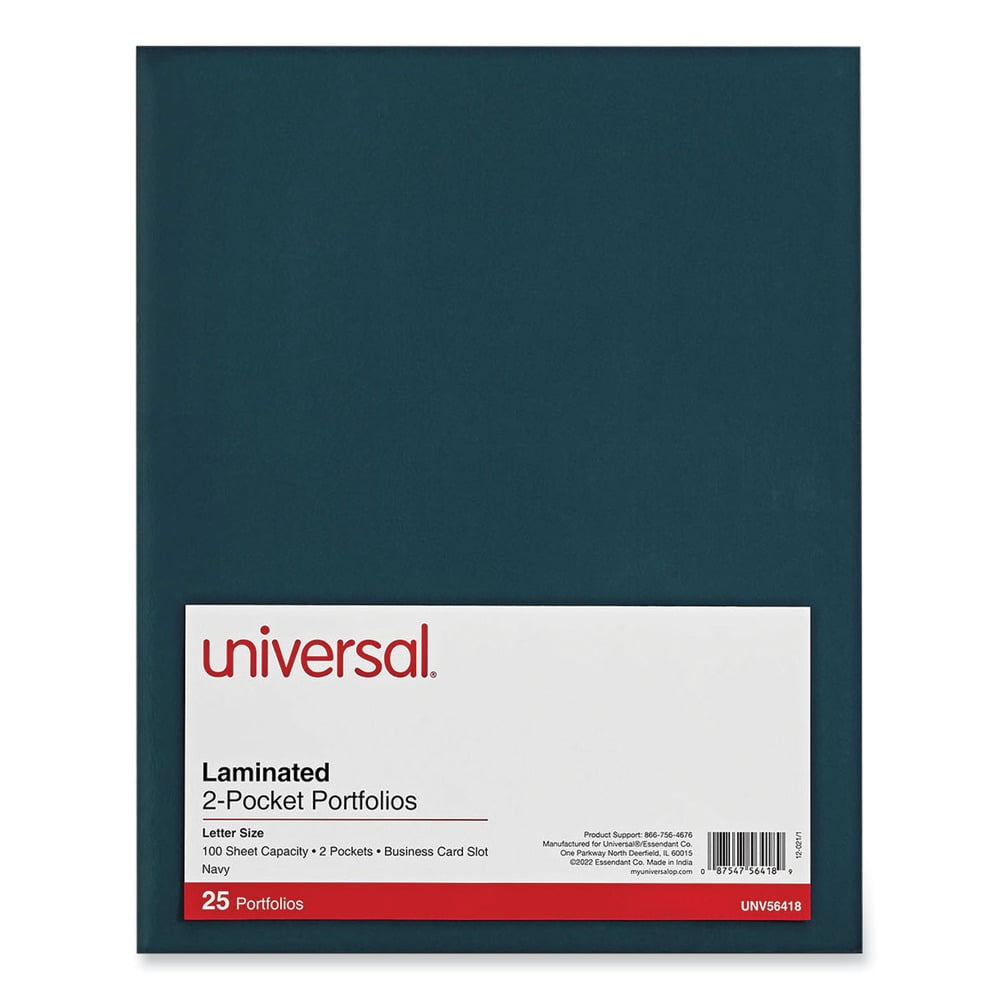 Universal UNV56418 11 in. x 8-1/2 in. Cardboard Paper, Laminated Two-Pocket Folder - Navy (25/Pack)
