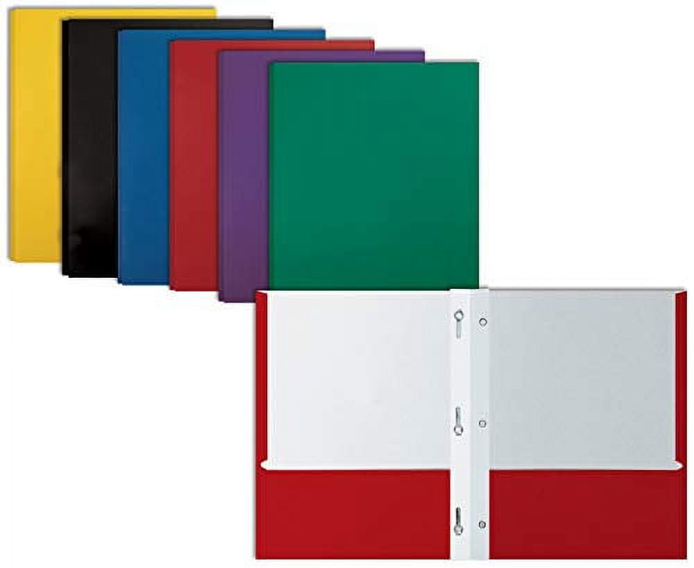Letter Size Paper Portfolios by Better Office Products, Case of 100, Assorted Primary Colors, with Fasteners (Assorted, 2 Pocket Paper Folders with Fasteners)