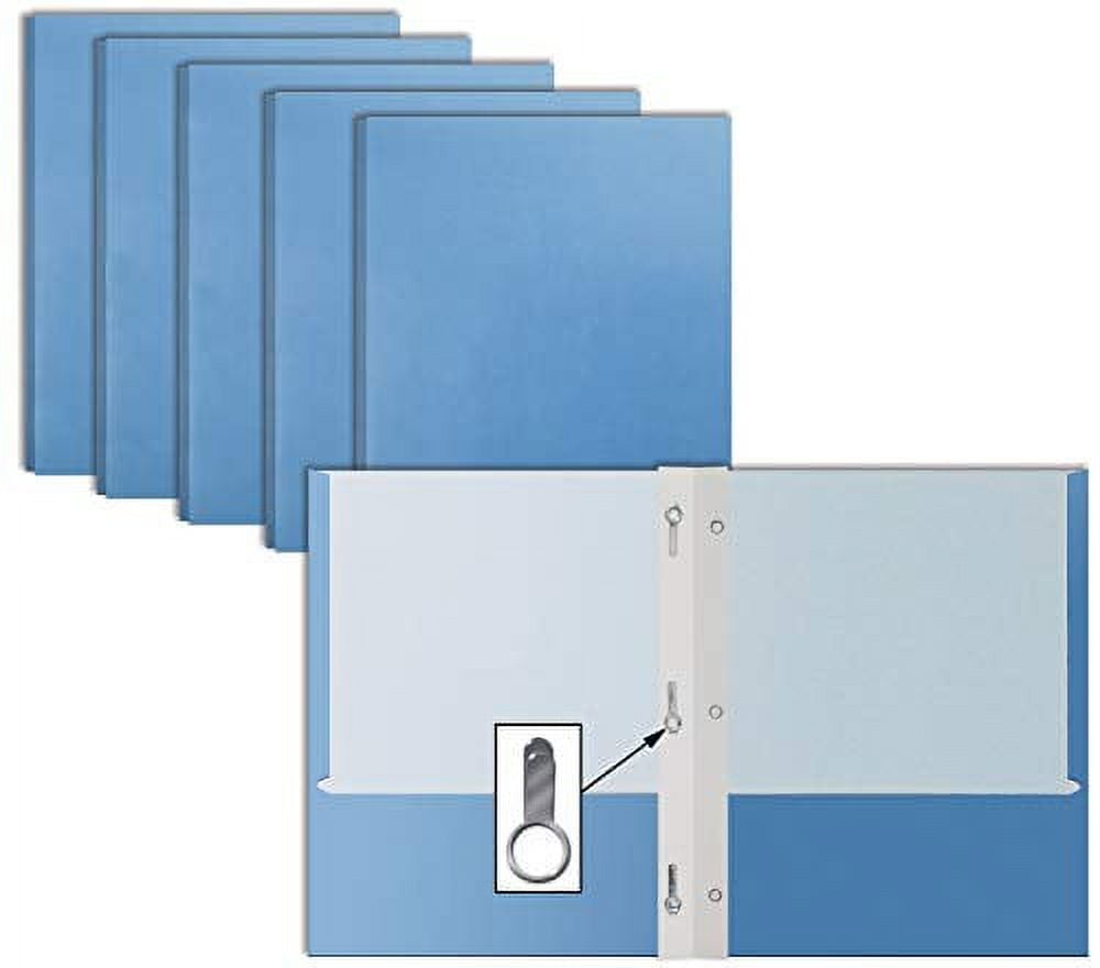 Light Blue Paper 2 Pocket Folders with Prongs, 50 Pack, by Better Office Products, Matte Texture, Letter Size Paper Folders, 50 Pack, with 3 Metal Prong Fastener Clips, Light Blue