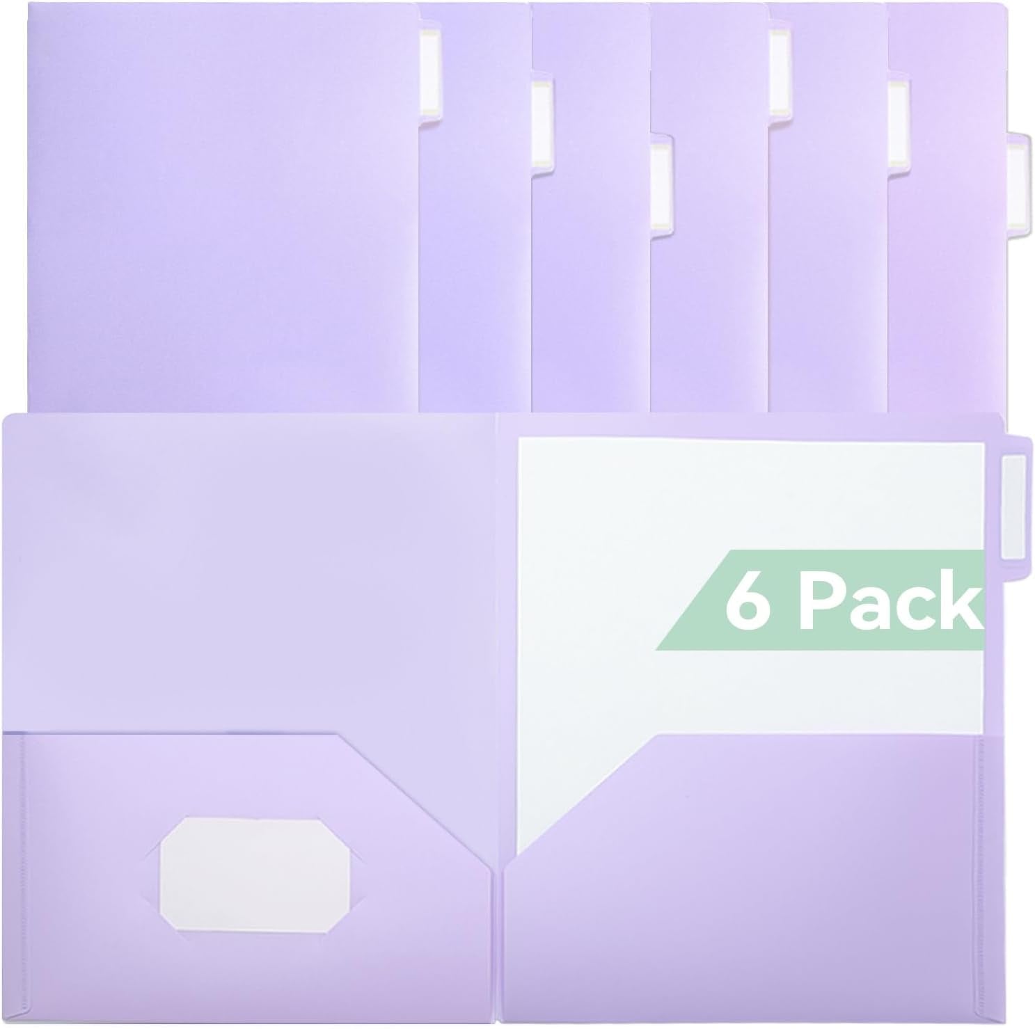 MetalM Plastic Folders with Pockets, 6 Pack Purple Folders for School, Unique 1/3 Cut Tabs with Colorful Labels, Letter Size