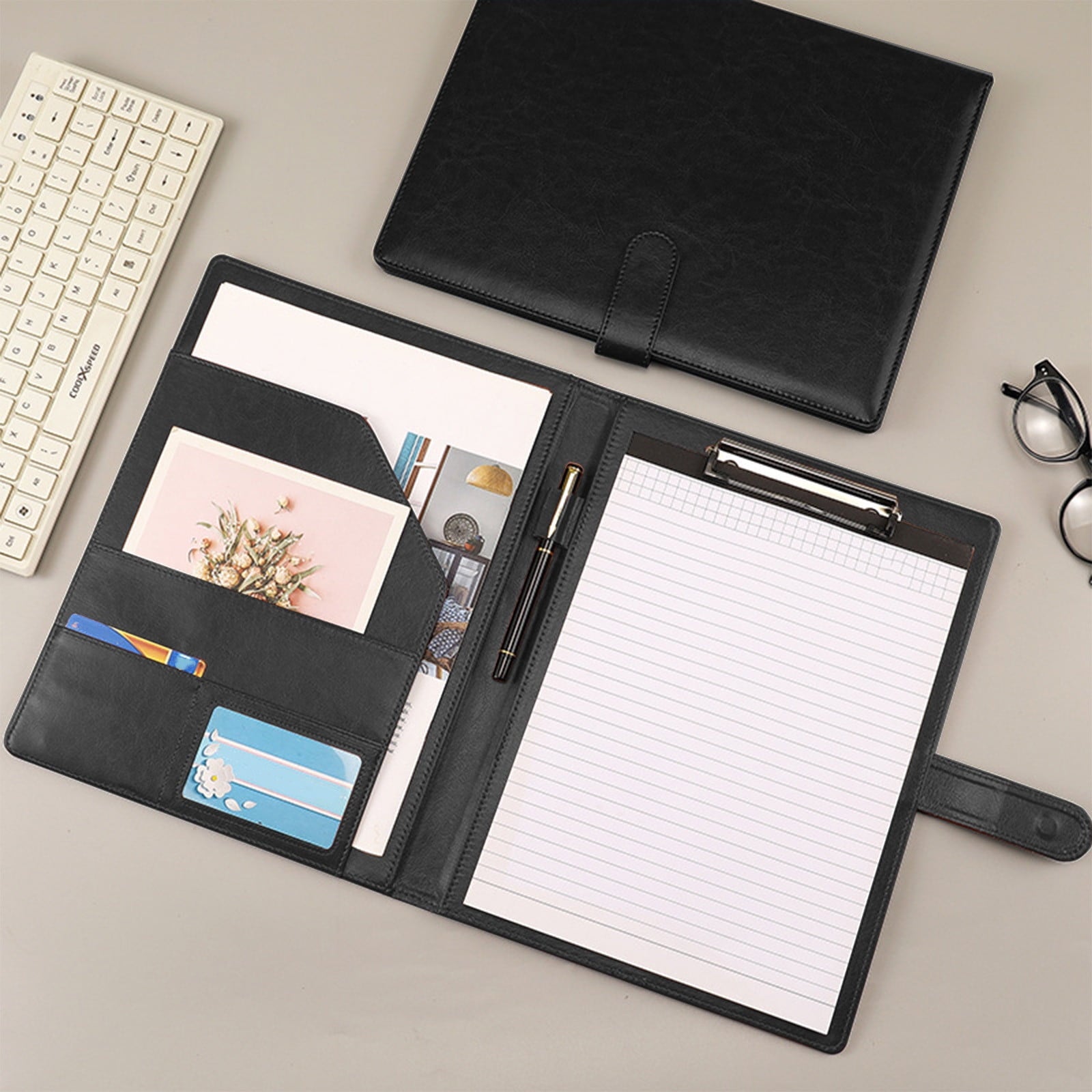 Naxoaeo Leather Portfolio Folder Padfolio, Business Padfolio Organizer Document Planner Portfolio Binder Storage Pocket for Legal Pad Holder Paperwork Phone Men Women (A4)