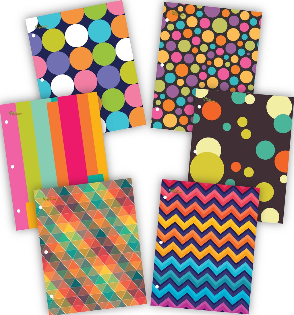 New Generation 2-Pocket Folders, Assorted Pattern Designs , 6 Count