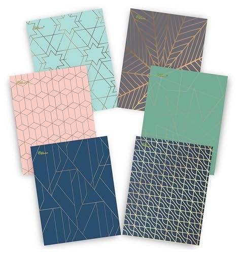 New Generation - Gold Patterns 2 Pocket Folders, with 3 Hole Punch to use with Your Binder, folders are Heavy Duty and Glossy Laminated (6 Pack FOLDERS)