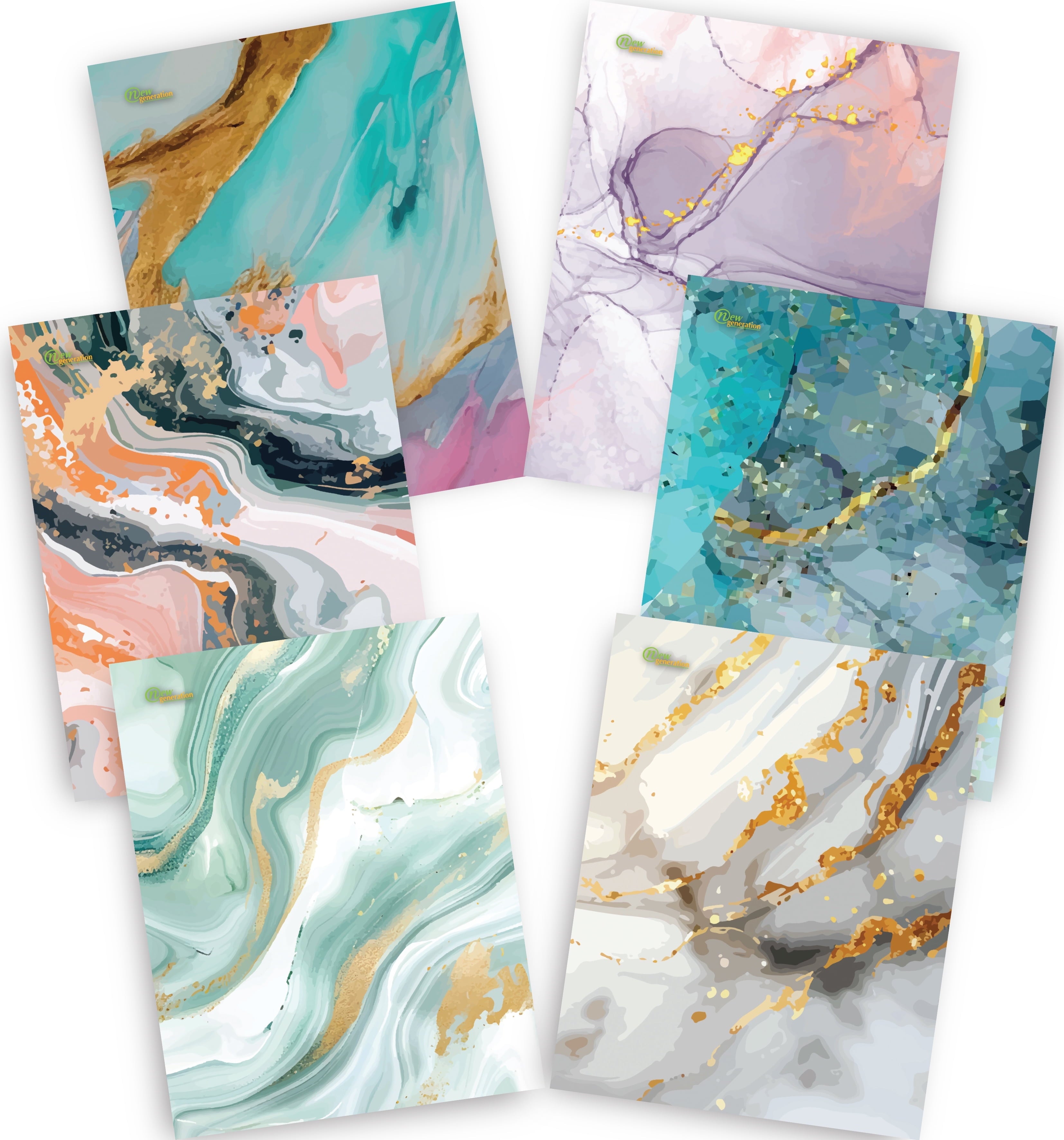New Generation Marble 2-Pocket Folders, Letter Size, Multicolor, 6 Count