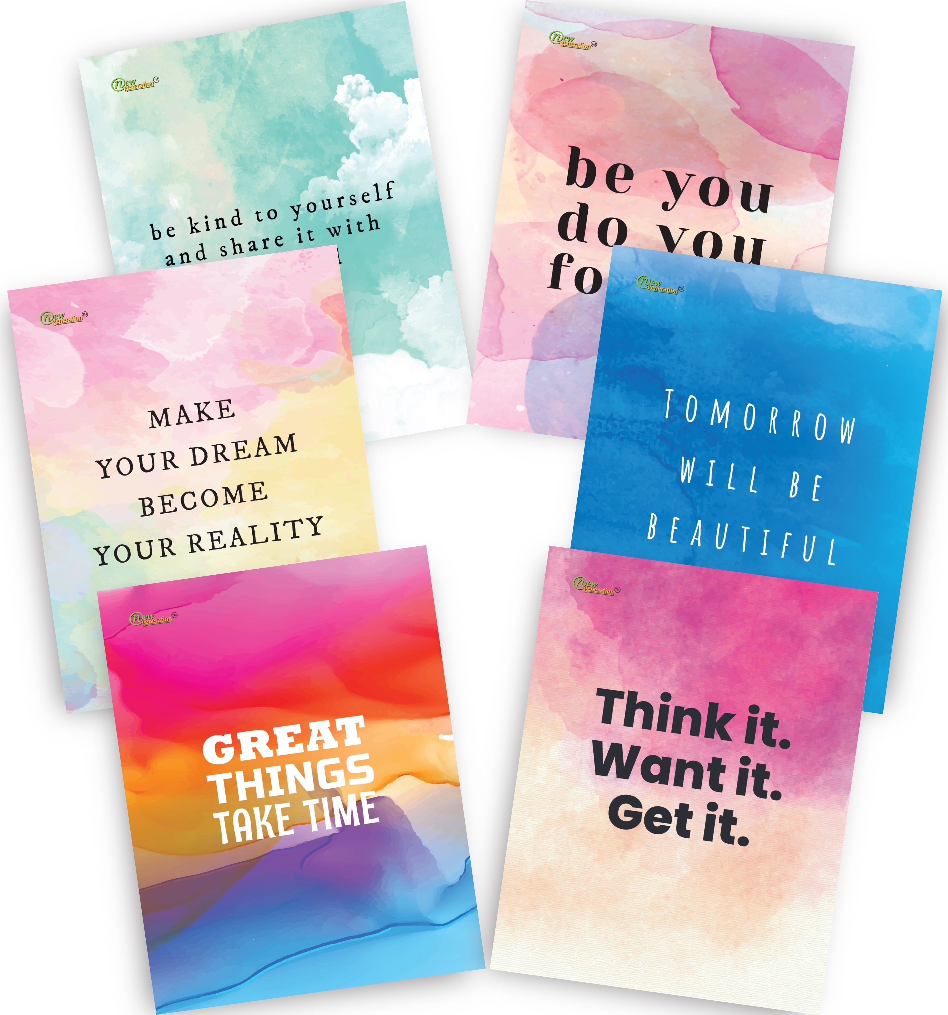 New Generation Water Color Design 2-Pocket Folders, Letter Size, Multicolor, 6 Count