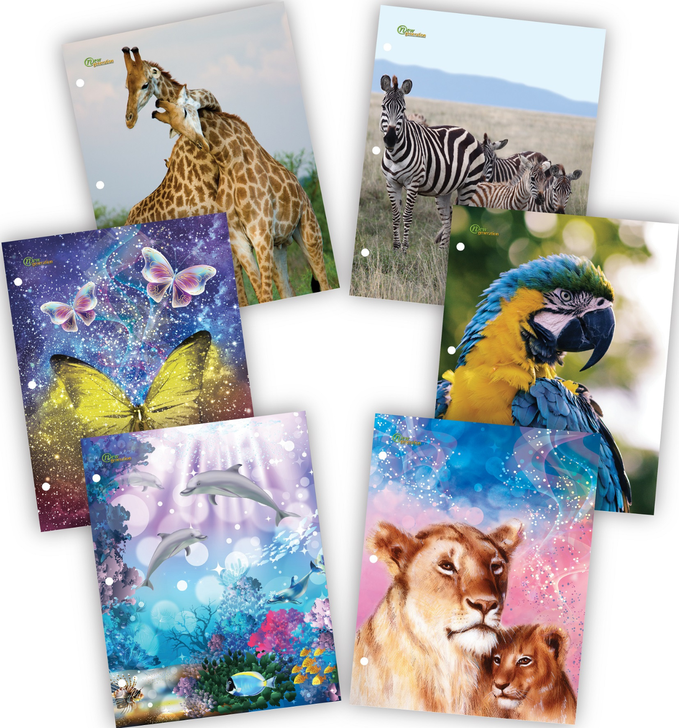 New Generation Wild Life Fashion School 2-Pocket Folders, Assorted Colors, 6 Count