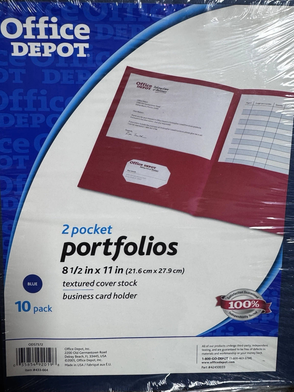 New Office Depot Brand Twin-Pocket Portfolios 8 1/2 X 11 In Blue Pack Of 10