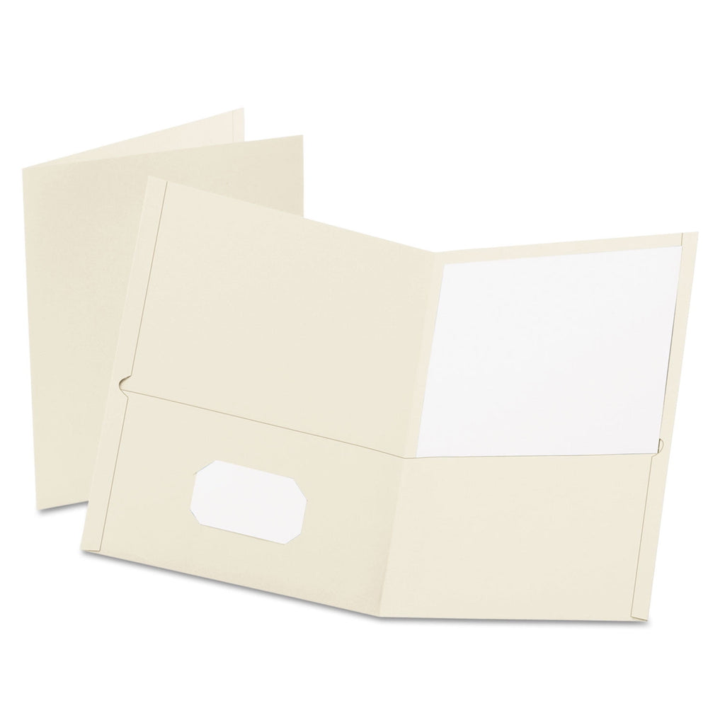 Oxford Twin-Pocket Folder, Embossed Leather Grain Paper, 0.5" Capacity, 11 x 8.5, White, 25/Box