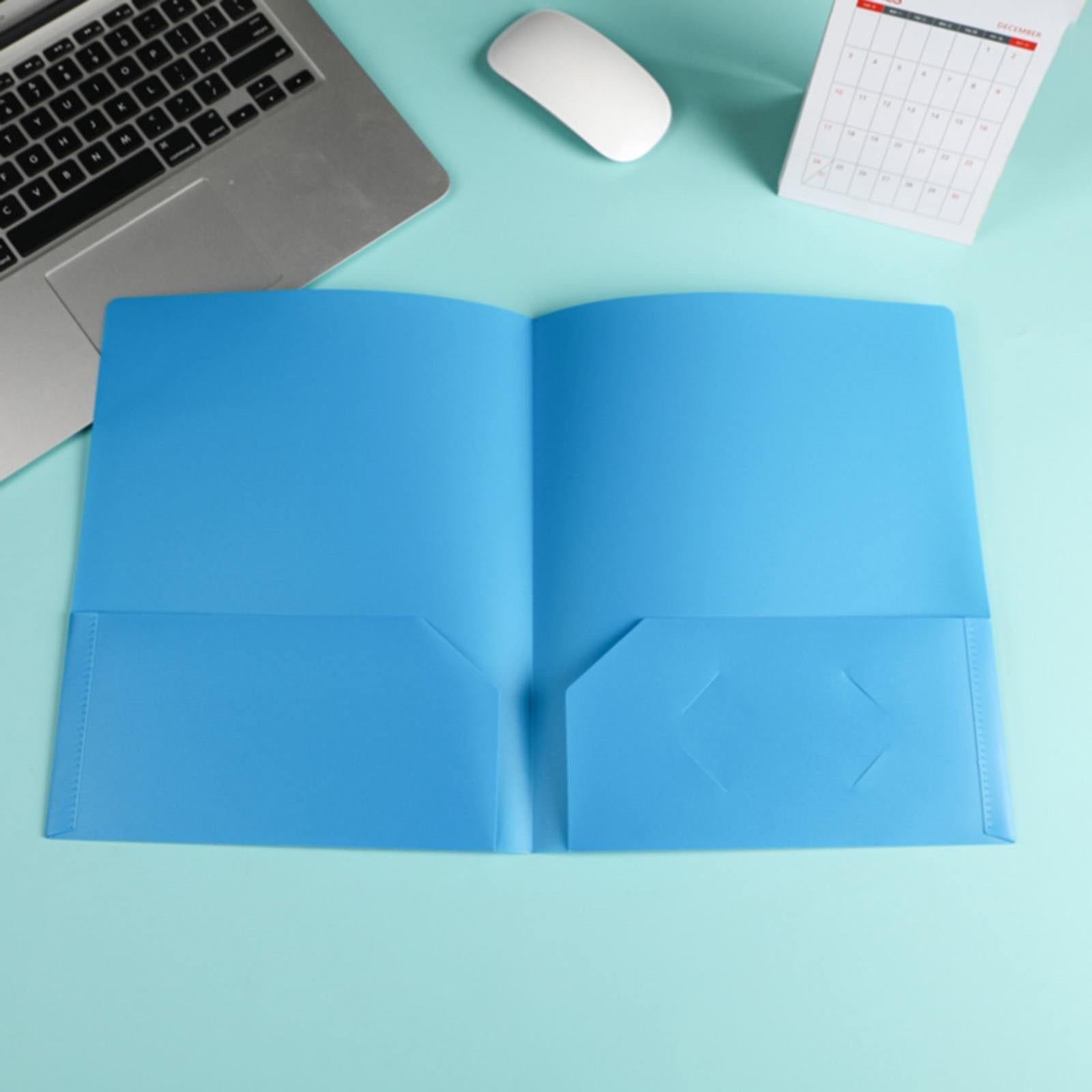 PPKVUFD 1Pcs Twin-Pocket Folders, File Folders with Pockets and Business Card Slot, Heavy Duty Plastic 2 Pockets Folders for Documents, Letter Size (Type1-Blue)