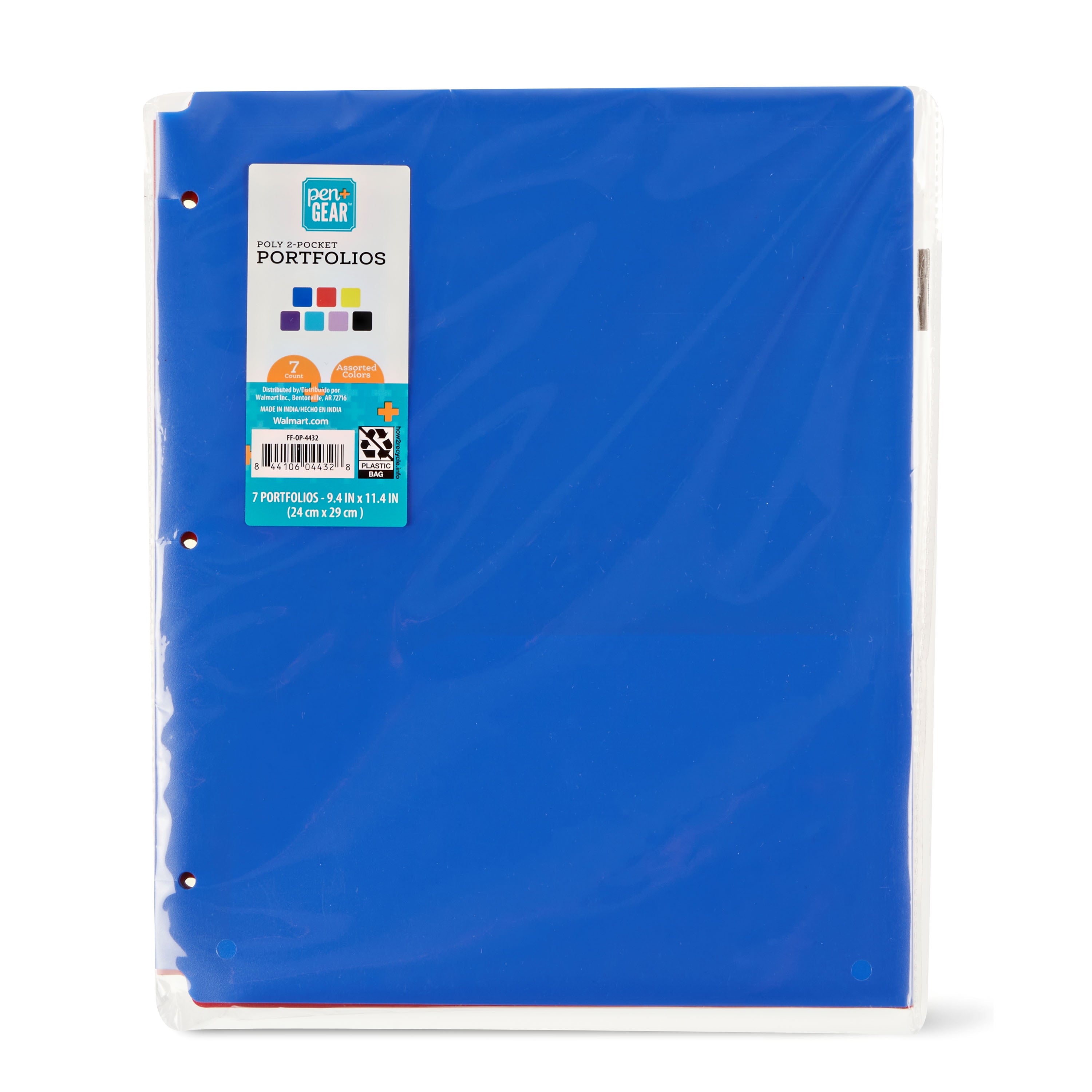 Pen+Gear 2-Pocket Poly Portfolio, 7 Count, Assorted Colors