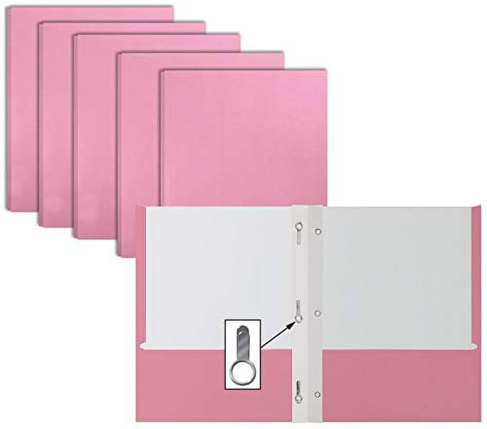 Pink Paper 2 Pocket Folders with Prongs, 50 Pack, by Better Office Products, Matte Texture, Letter Size Paper Folders, 50 Pack, with 3 Metal Prong Fastener Clips, Pink