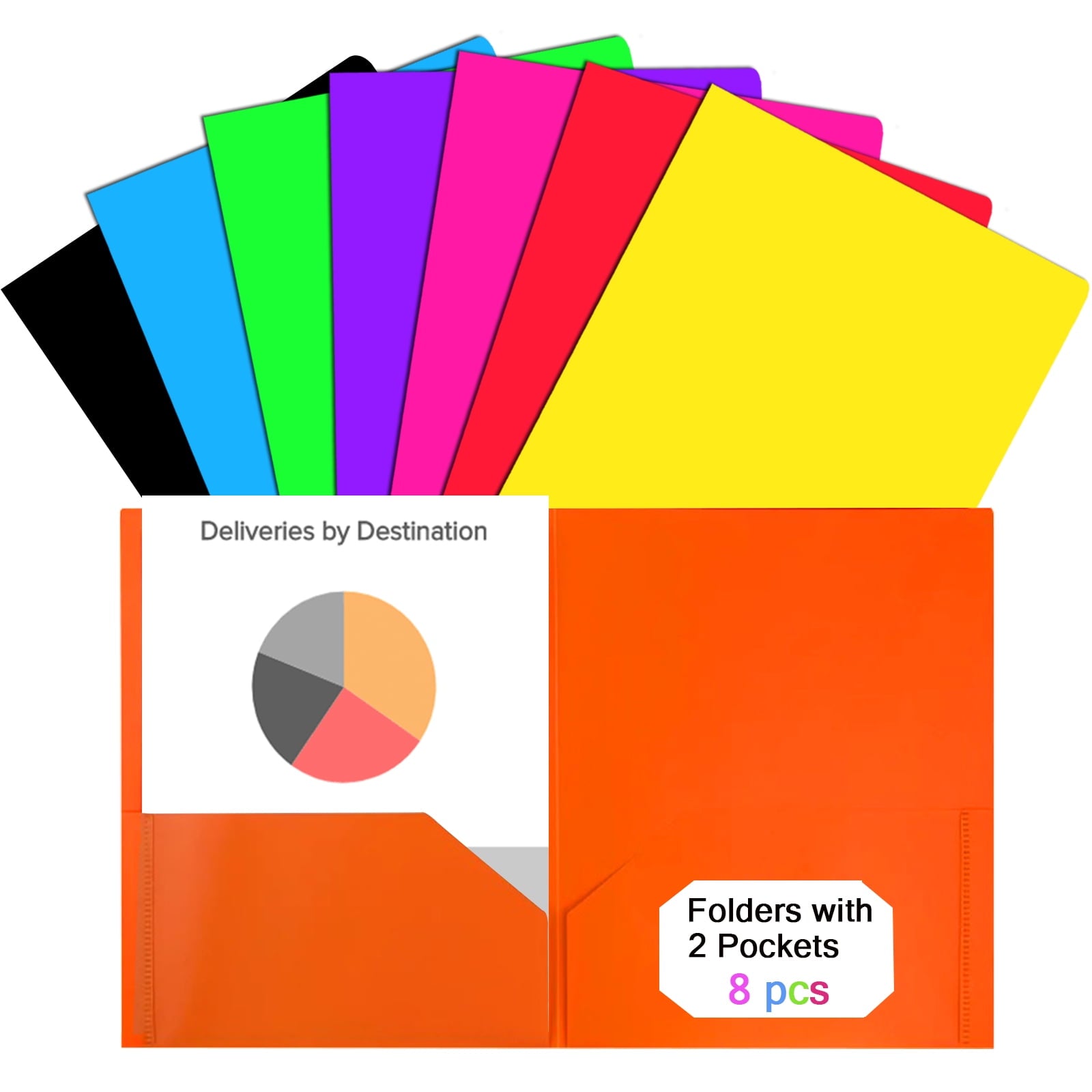 Plastic Folders with Pockets (8 Pack, Assorted Colors), Durable Heavy Duty File Folders with Business Card Slot, 2-Pocket Folder for Schoolwork & Office,Letter Size