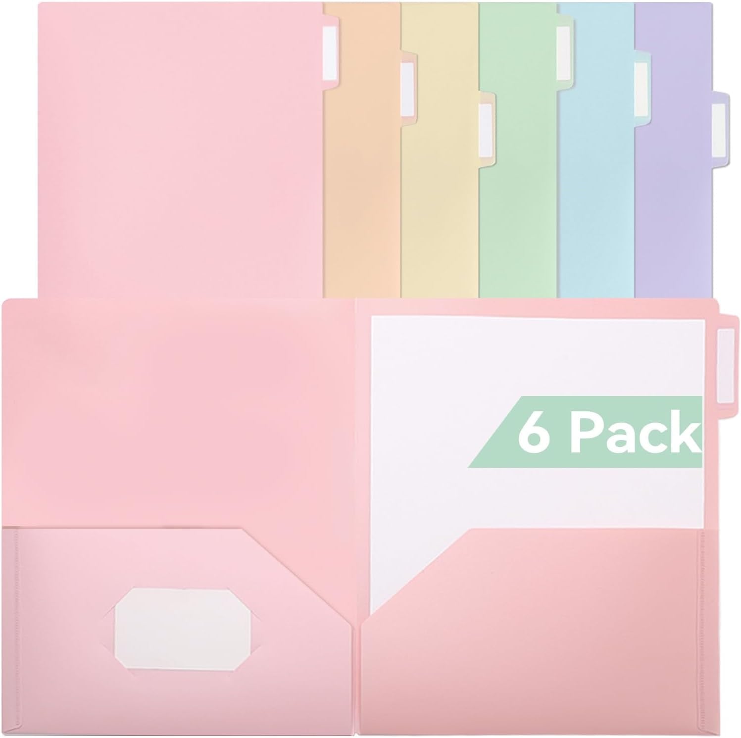 Plastic Folders with Pockets Hole Punched, Pastel Pocket Folders for Ring Binder, Unique  Tabs with Colorful Labels, School Folders, Letter Size