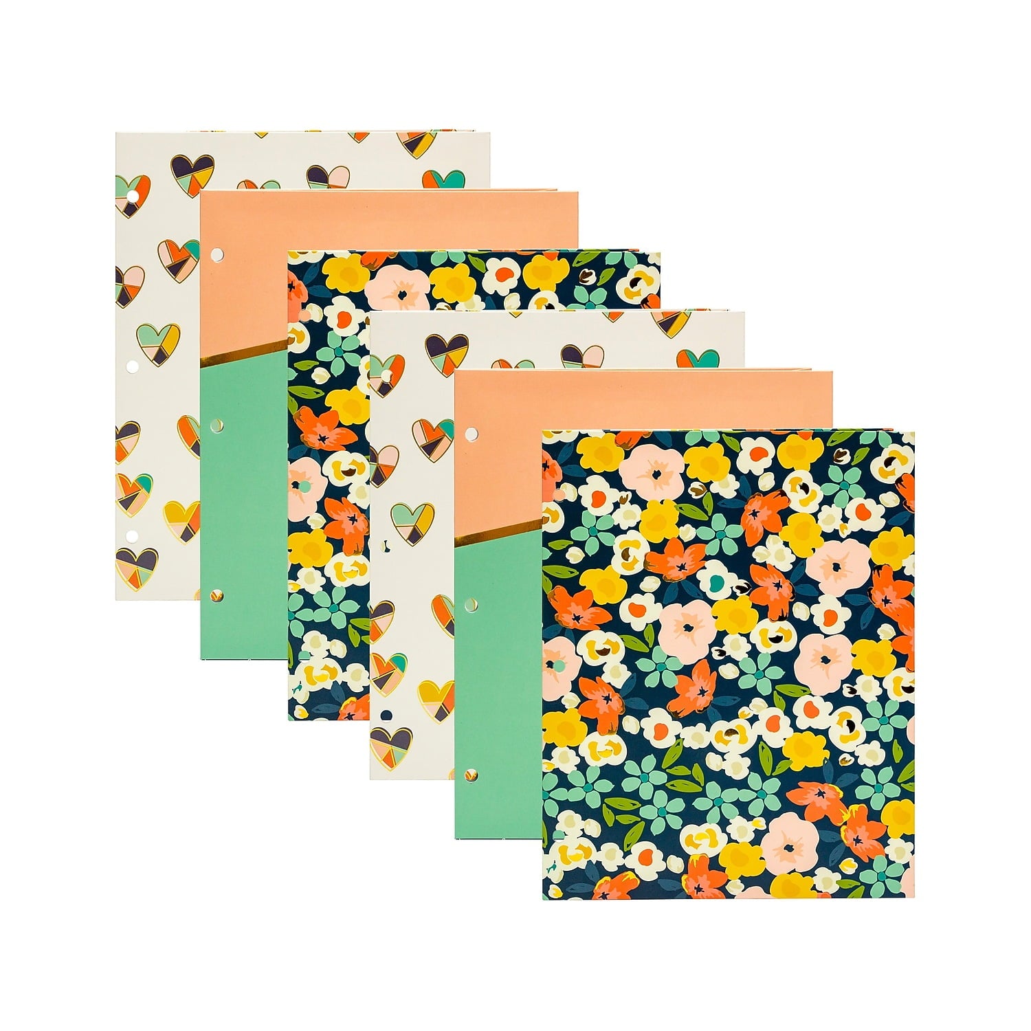 Pukka Pad Carpe Diem Floral Love 3-Hole Punched 2-Pocket Portfolio Folders Assorted Colors 6/Pack