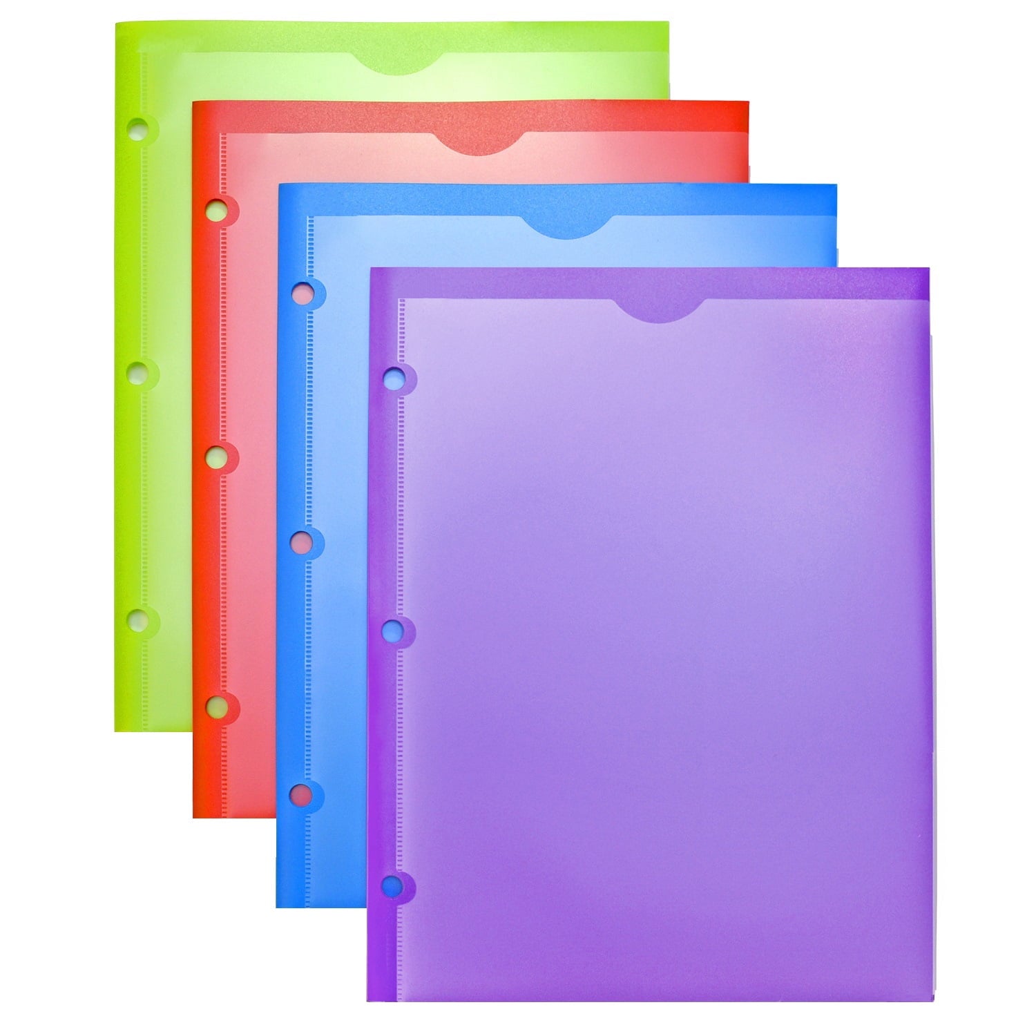 RYWESNIY 4 Pocket Plastic Folders ,3 Hole Punch,Letter Size, Assorted Colors, 4 Pack