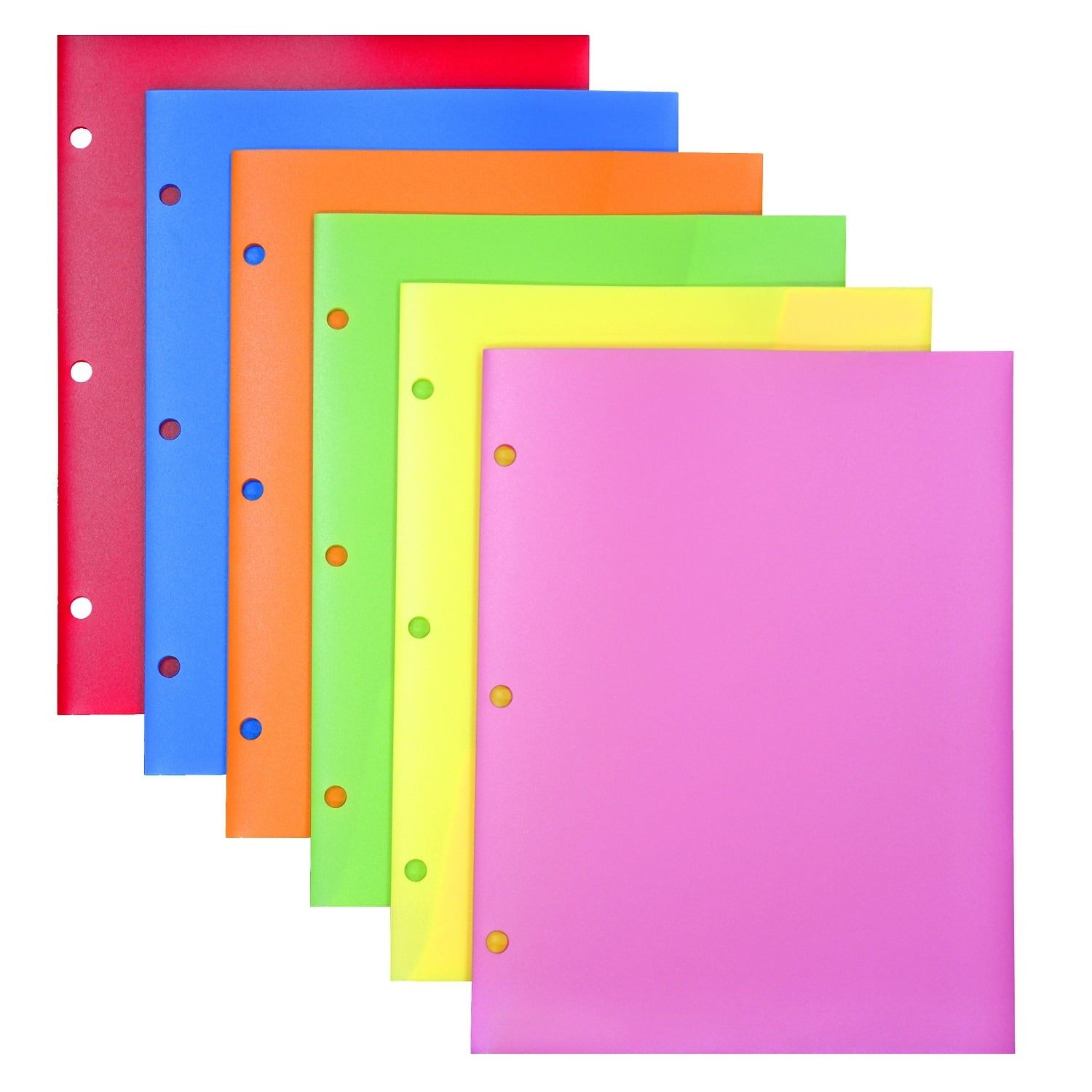 RYWESNIY 4 Pocket Plastic Folders,3 Hole Punch School Folders for 3 Ring Binder,Letter Size, Assorted Colors, 6 Pack