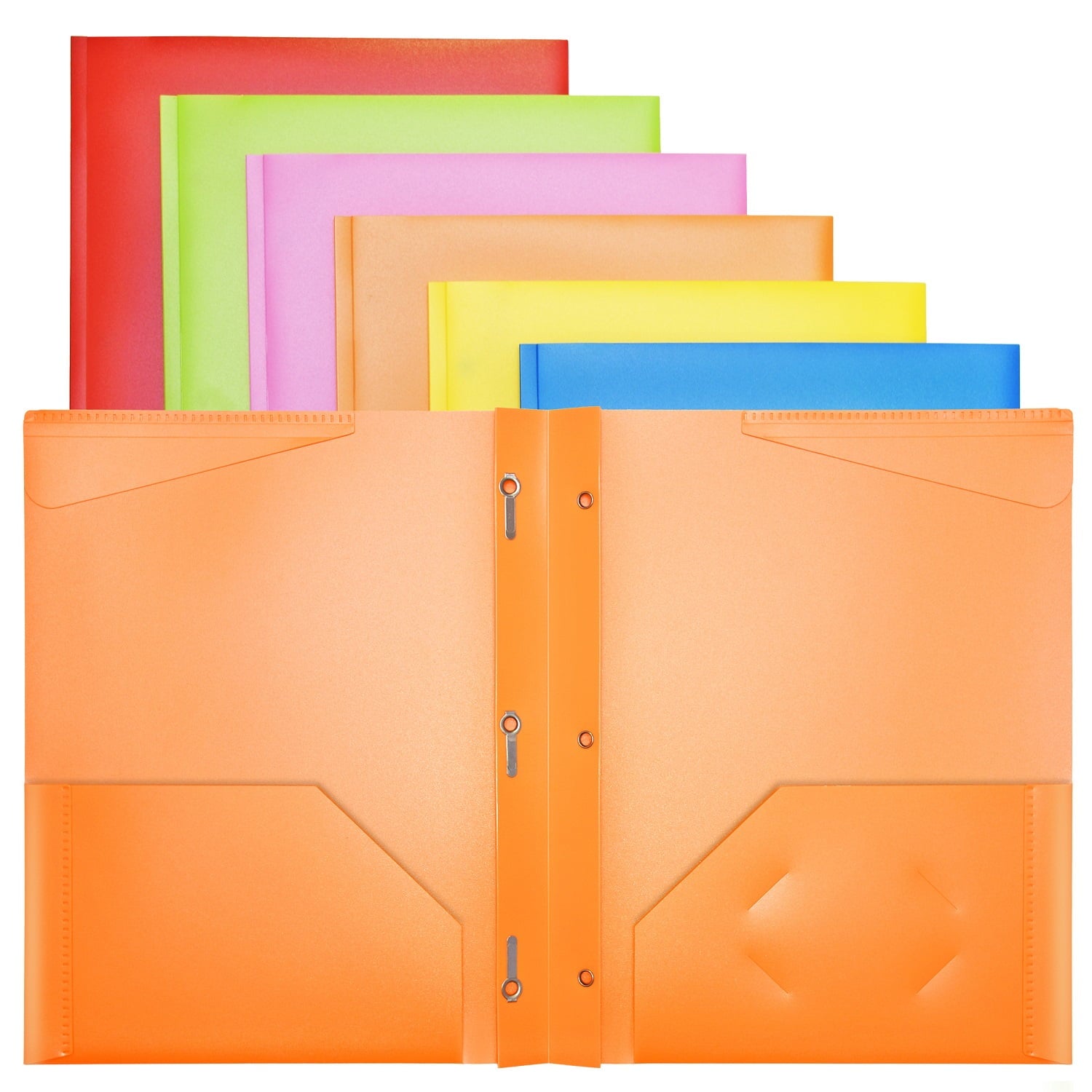 RYWESNIY Heavy Duty Plastic Folders with Pockets and Prongs,Plastic School Supplies Folders, Assorted Colors, Letter Size, 6 Pack
