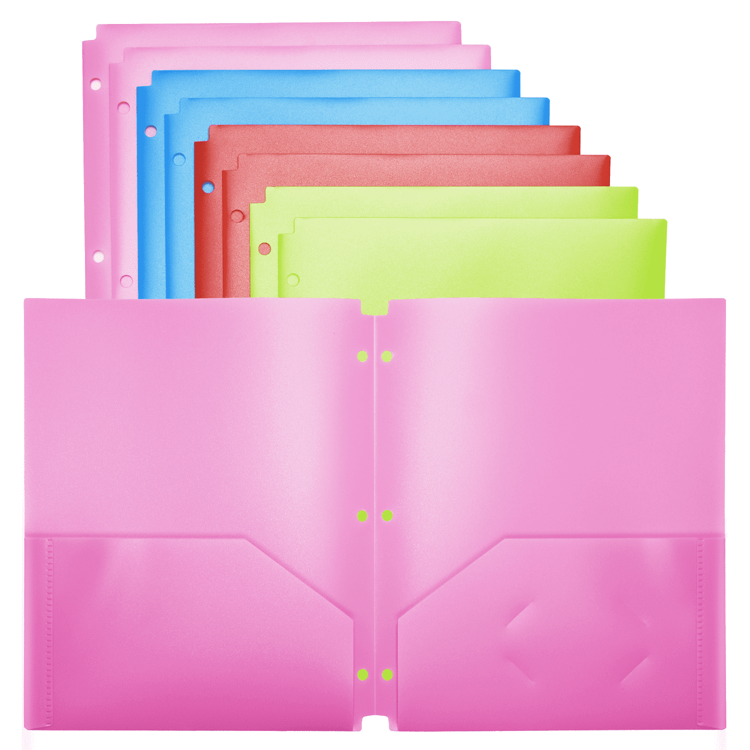 RYWESNIY Plastic Folders with Pockets, 3 Hole Punch School Folders for 3 Ring Binder, Letter Size, Assorted Colors, 8 Pack