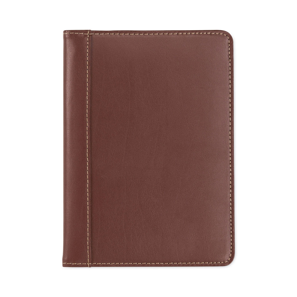 Samsill Contrast Stitch Leather Padfolio, 6 1/4w X 8 3/4h, Open Style, Brown