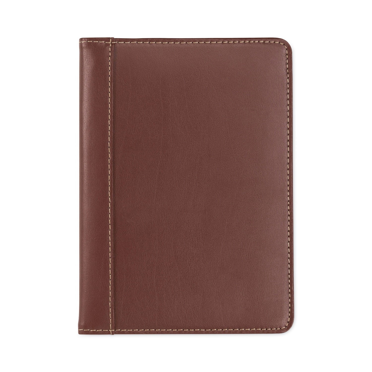 Samsill Contrast Stitch Leather Padfolio, 6 1/4w X 8 3/4h, Open Style, Brown