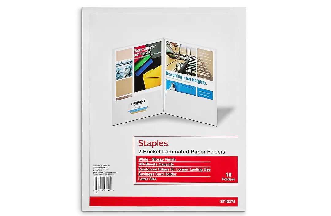 Staples 2-Pocket Laminated Folders White 30/Carton ST13375-CCVS