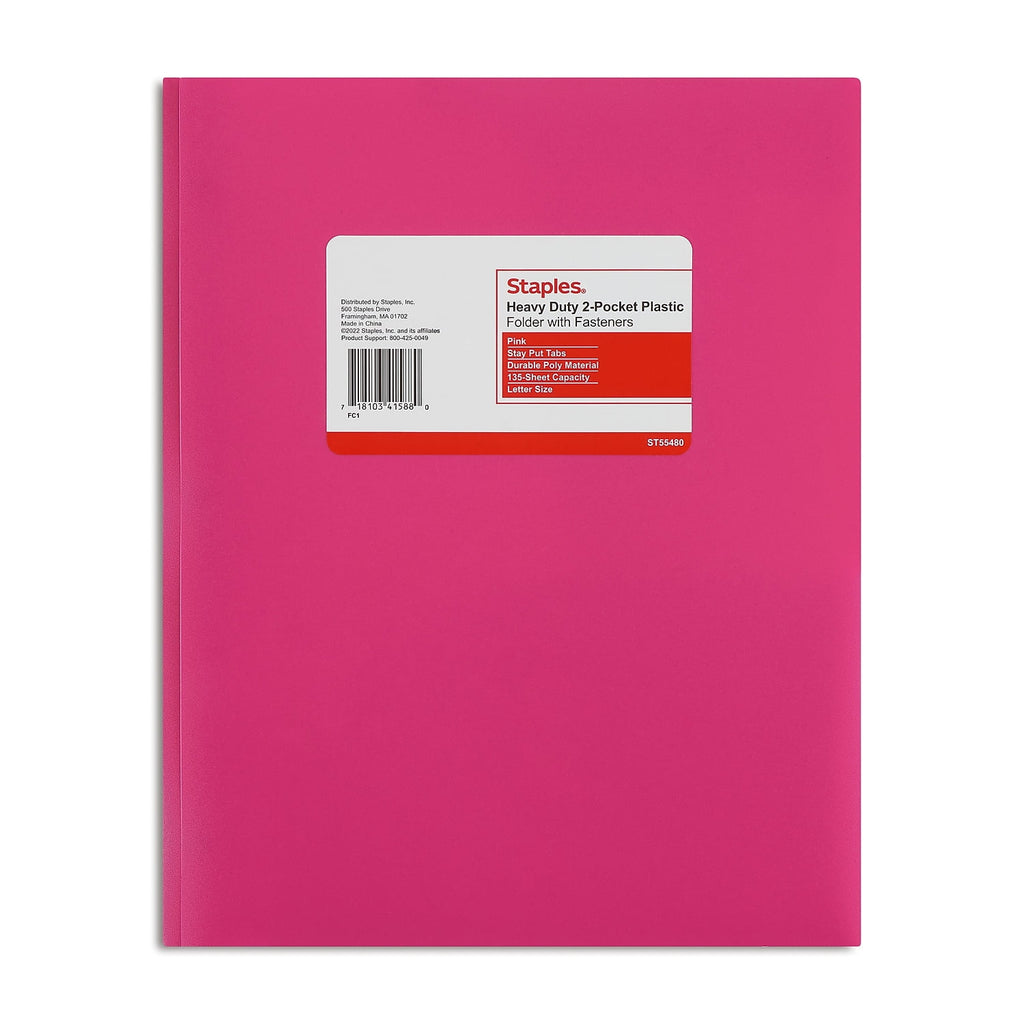 Staples 2-Pocket Portfolio with Fastener Pink 55480