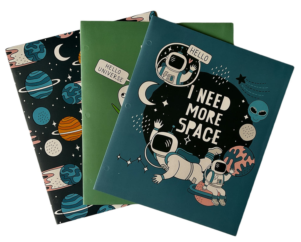 Top Flight Back to School  2 Pocket Folders | Heavy Duty | Space Theme | Set of 3 | Aliens Planets Astronauts