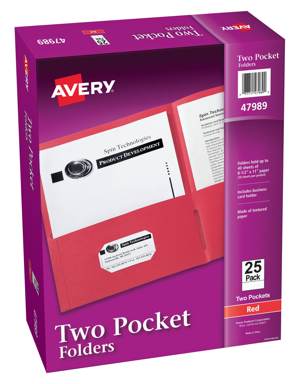 Two-Pocket Folder, 40-Sheet Capacity, 11 X 8.5, Red, 25/box | Bundle of 5