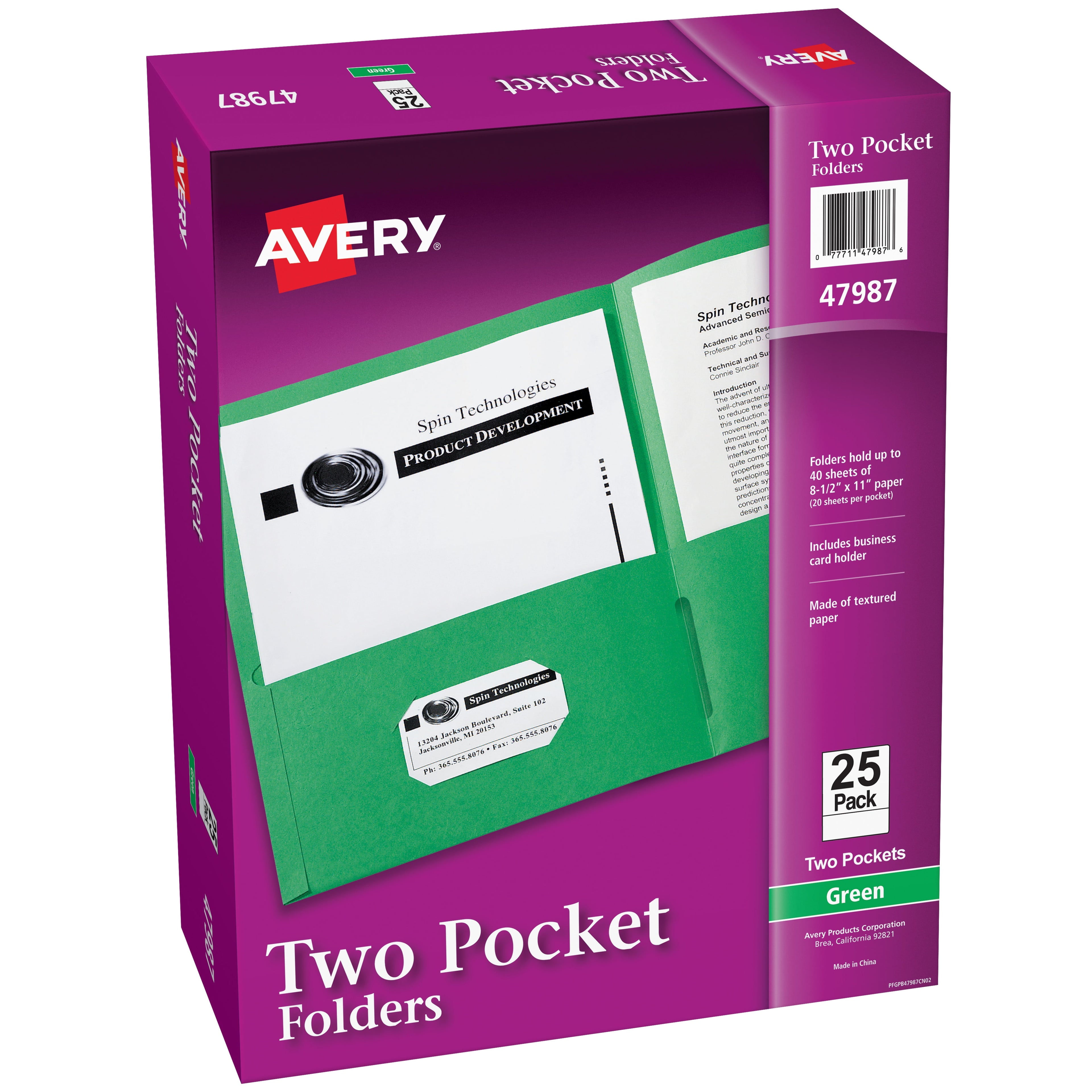 Two Pocket Folders, Holds up to 40 Sheets, 25 Green Folders (47987)