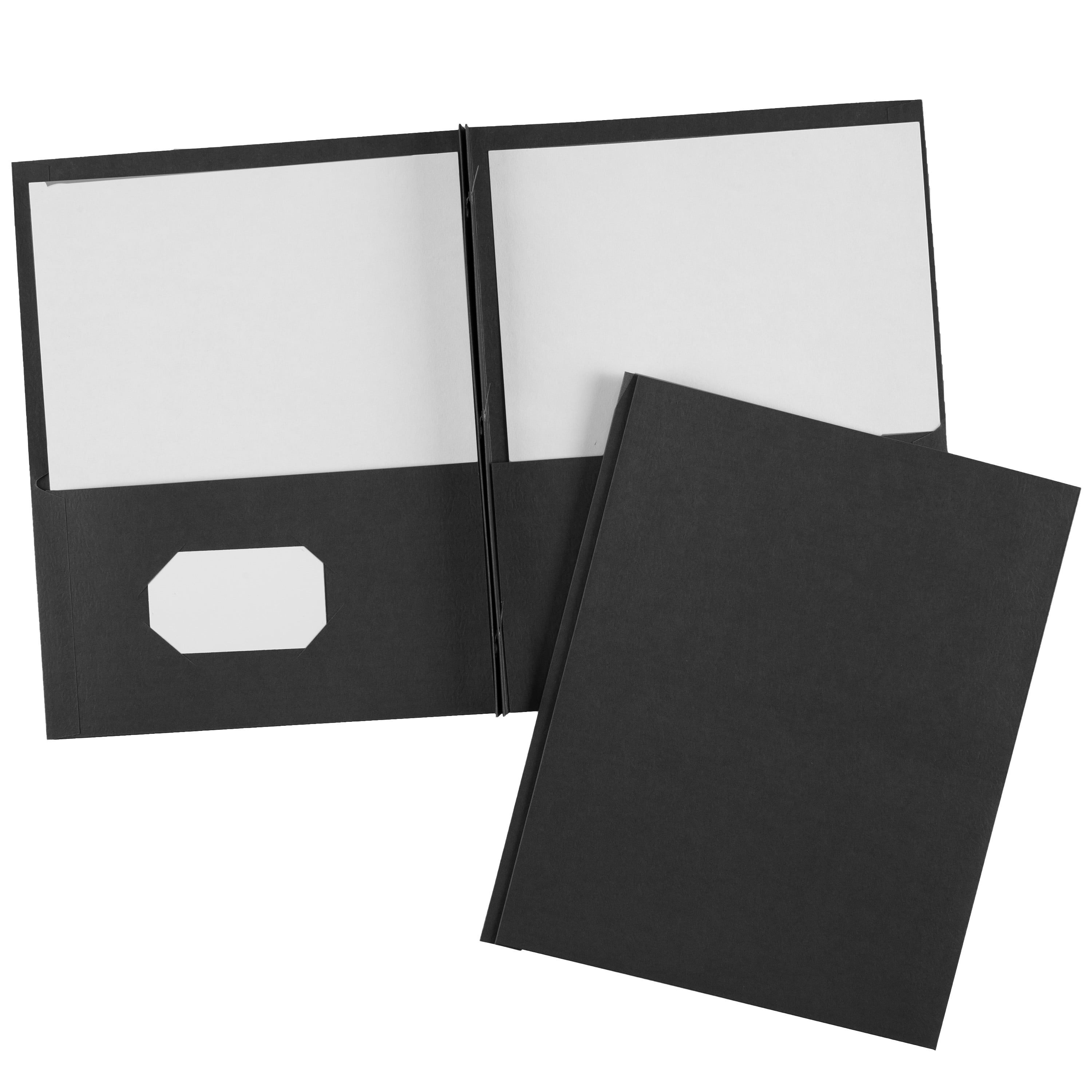 Two Pocket Folders with 3 Prong Fasteners, 25 Black Folders (47978)