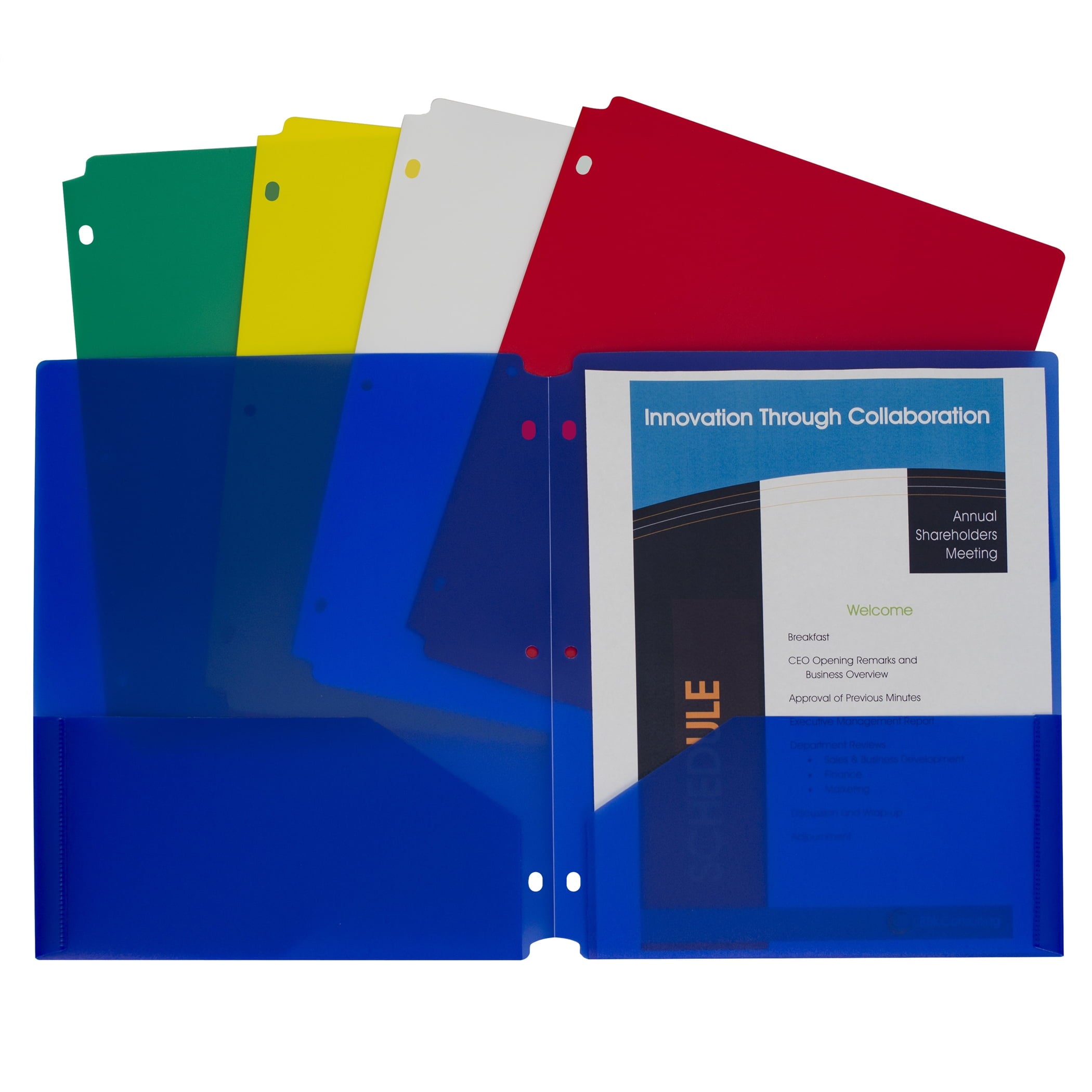 C-Line Two-Pocket Heavyweight Poly Portfolio Folder with Three-Hole Punch, Assorted Primary Colors, 10/Pack