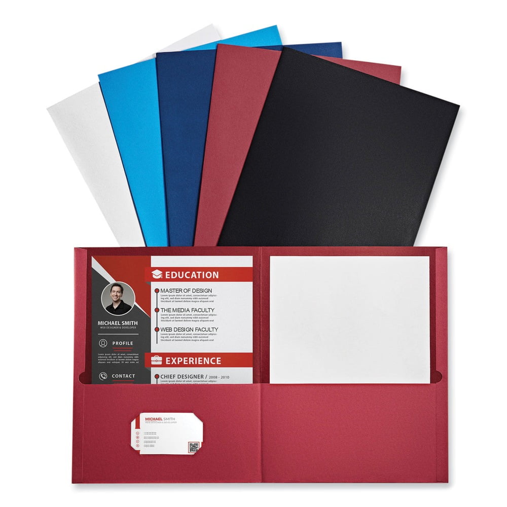 Universal UNV56613 11 in. x 8.5 in. Embossed Leather Grain Paper 2-Pocket Portfolio - Assorted (25/Box)