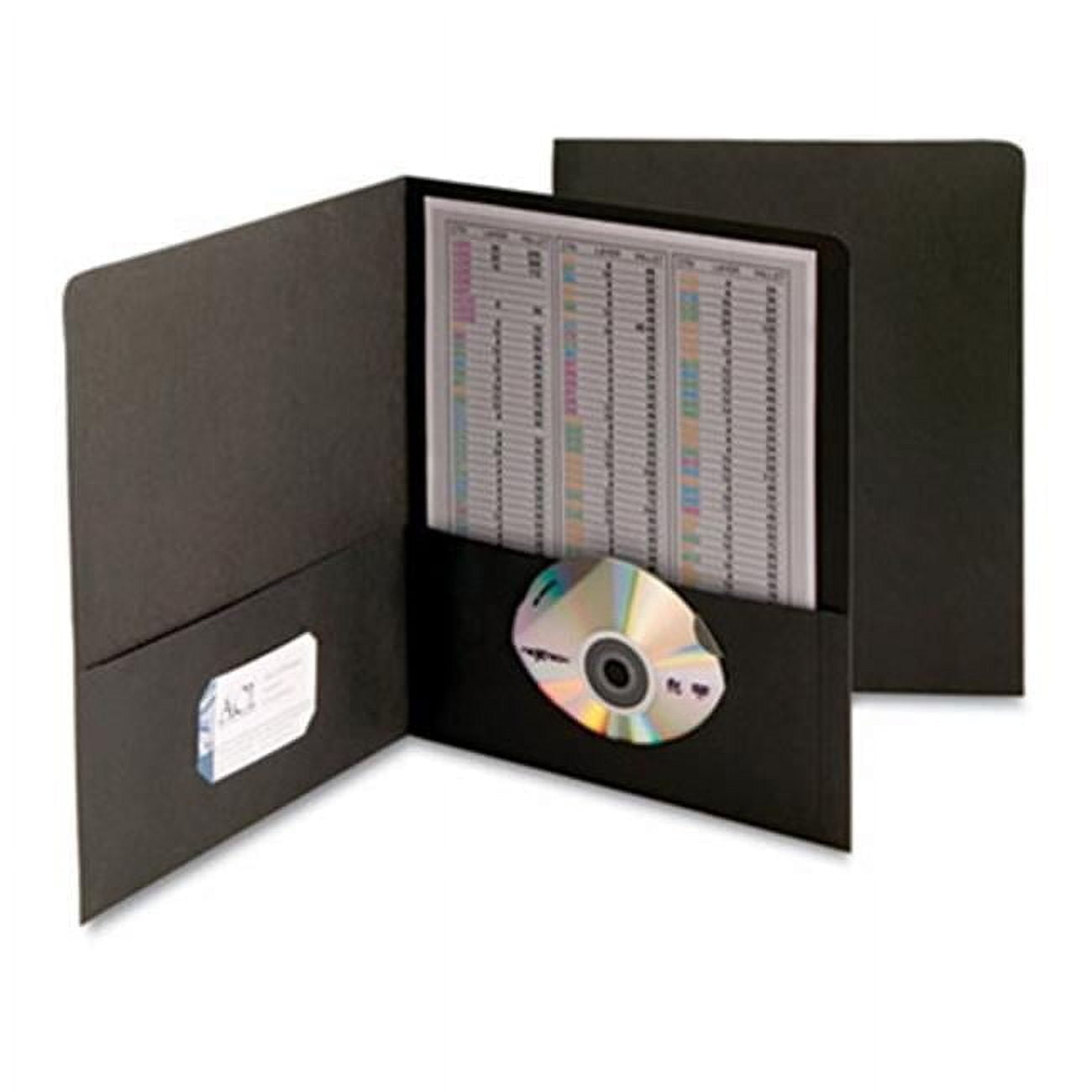 Two-Pocket Portfolio  Embossed Leather Grain Paper  Black  25/Box