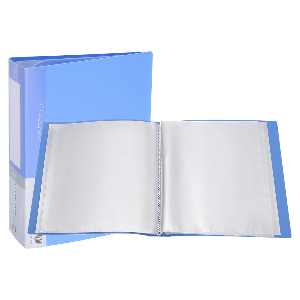 Uxcell 11.6 x 8.3'' Portfolio Binder Folder, 100 Pages Presentation Book with Clear Plastic Protector Sleeve, Light Blue