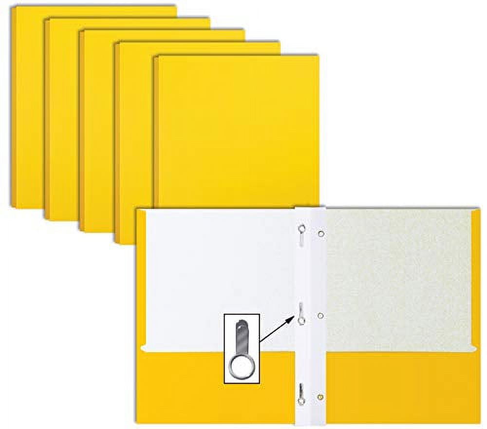 Yellow Paper 2 Pocket Folders with Prongs, 50 Pack, by Better Office Products, Matte Texture, Letter Size Paper Folders, 50 Pack, with 3 Metal Prong Fastener Clips, Yellow