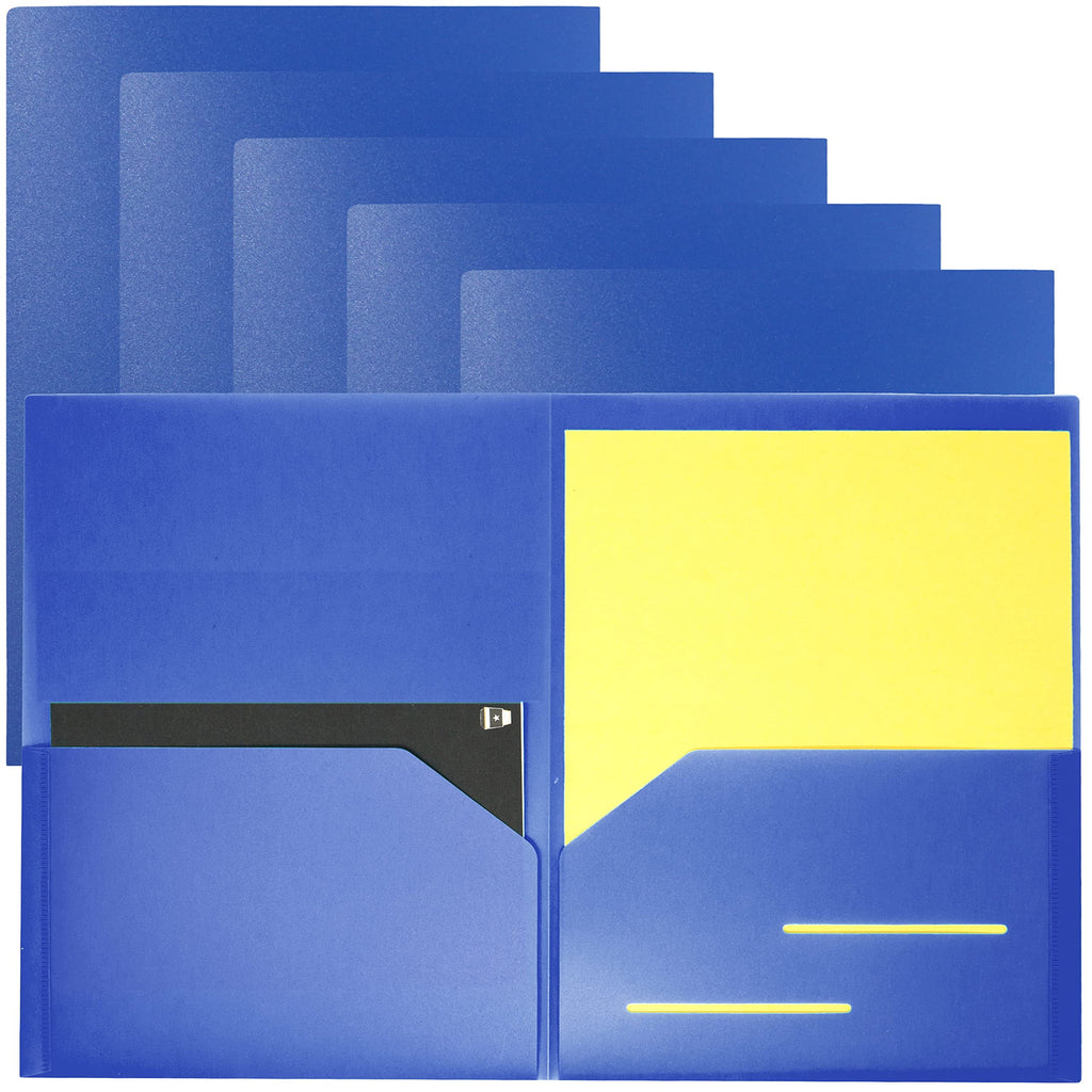 Youngever 6 Pack Heavy Duty Plastic Two Pocket Folders, Heavy Duty Plastic 2 Pocket Folder (Dark Blue)