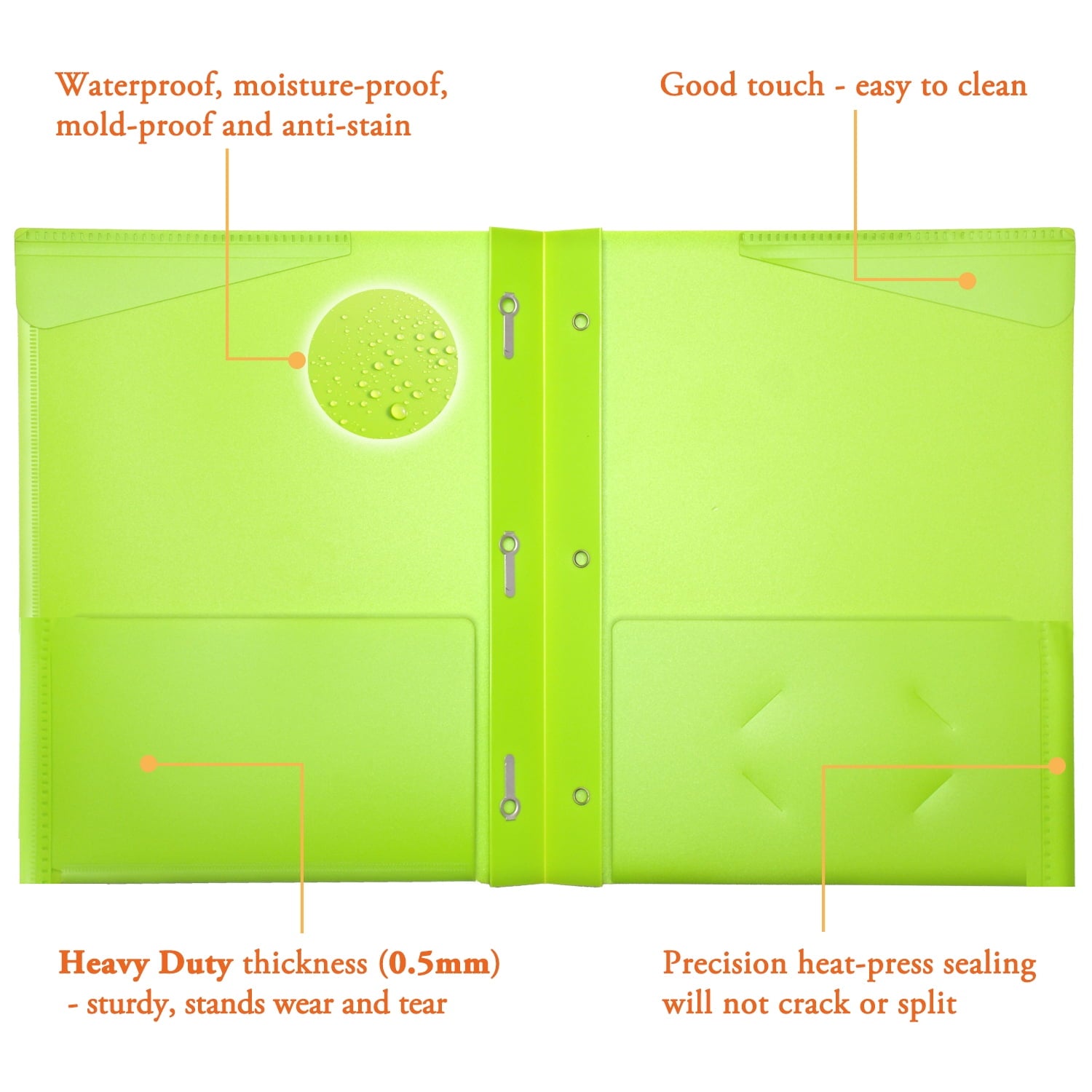 RYWESNIY 3 Prong Pocket Folders with Clear Front Pocket,Heavy Duty Plastic Folders，Assorted Colors,16 Pack