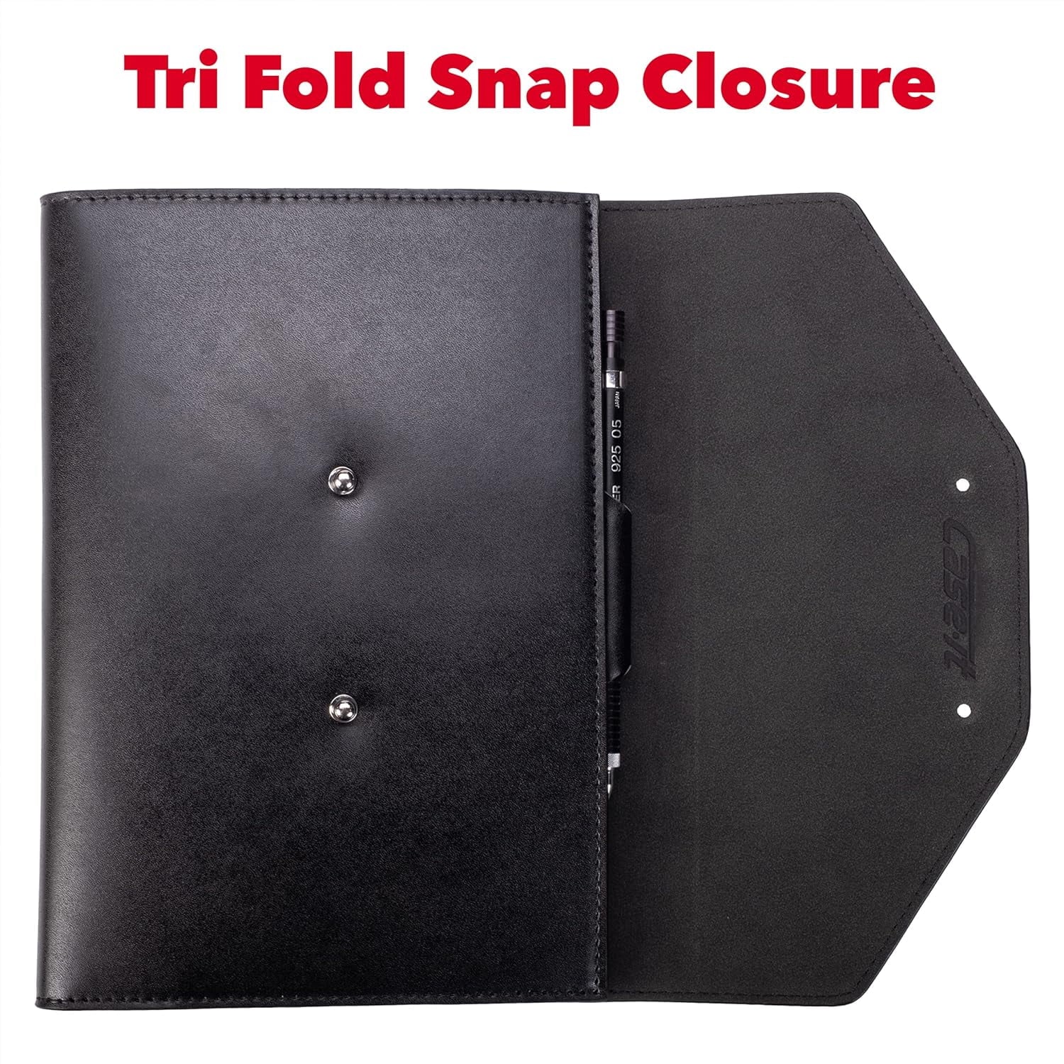 Case-it Tycoon Mini Padfolio Portfolio with Letter Size Writing Pad, Tri Fold Snap Closure, Black (Pad-37-MI)