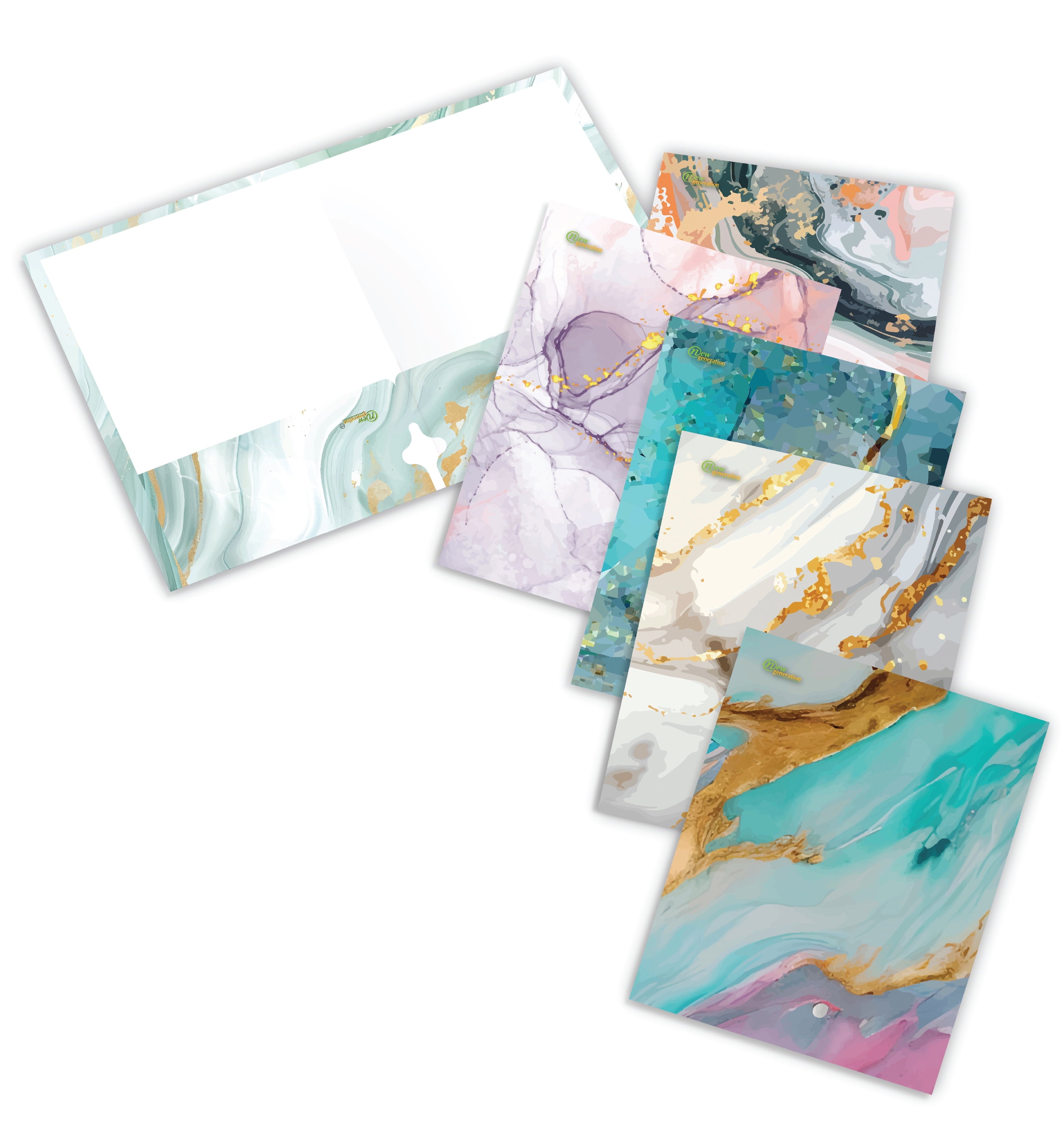 New Generation Marble 2-Pocket Folders, Letter Size, Multicolor, 6 Count