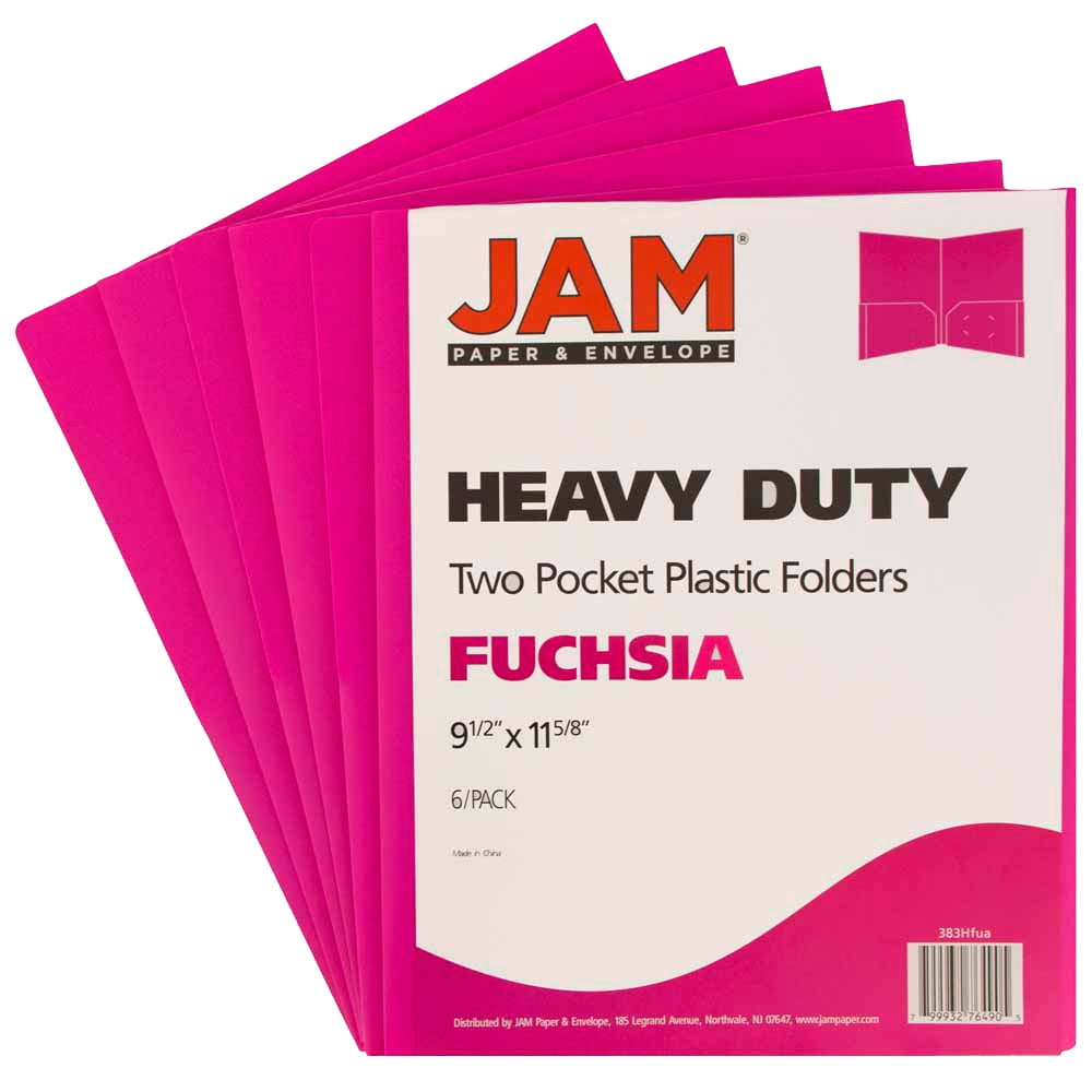 JAM Heavy Duty Plastic Two Pocket Presentation Folders, Fuchsia Pink, 6 pack
