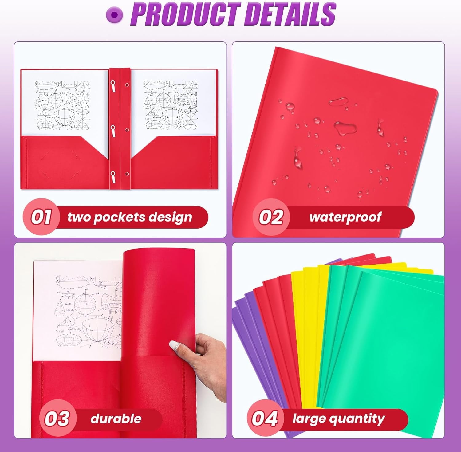 100 Pcs Plastic Folders with Pockets and Prong Folders with Prongs Plastic Folders with 2 Pockets Pocket Folders for Office, School for Students, Teachers, Office Workers (Colorful)
