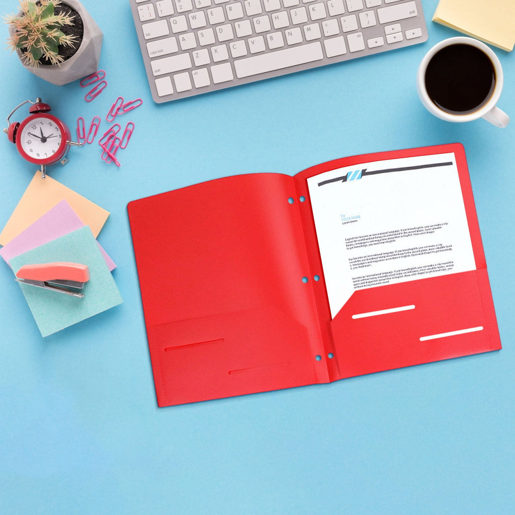 Holloyiver Heavy Duty Plastic 3 Hole Punch Pocket Folders,Plastic Folders with Pockets,Letter Size File Folders Durability, Folders with Pockets for Documents Office